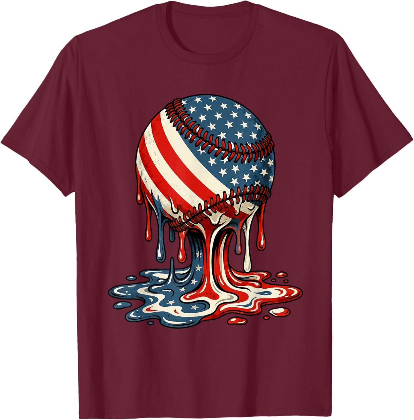 4th of July Baseball Drip Patriotic American Boys Kids Youth T-Shirt - T-Shirt | Maroon