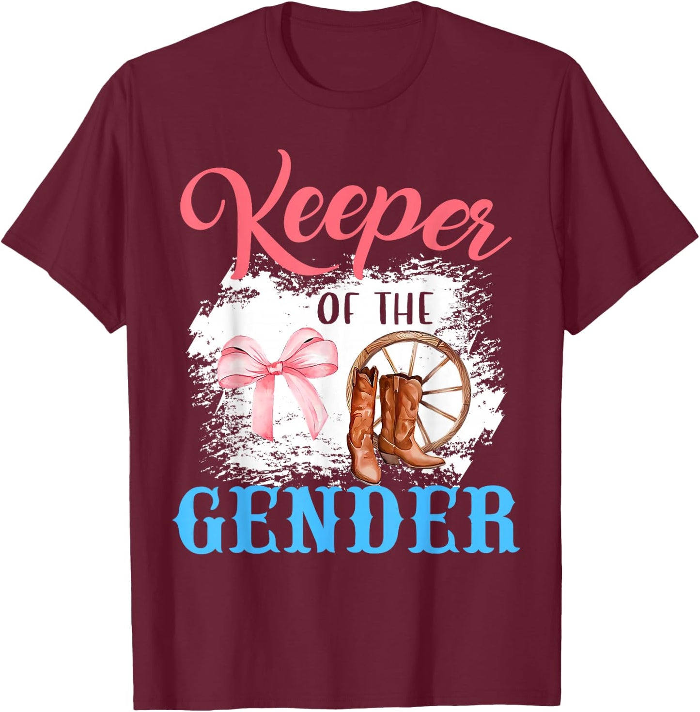 Western Gender Reveal Keeper of the Gender Baby Announcement , Small, Black T-Shirt - T-Shirt | Maroon