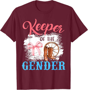 Western Gender Reveal Keeper of the Gender Baby Announcement , Small, Black T-Shirt - T-Shirt | Maroon