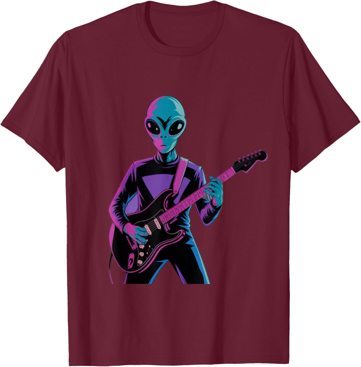 Funny Guitarist Alien Graphic Guitars Alien Alien Guitarists T-Shirt - T-Shirt | Maroon