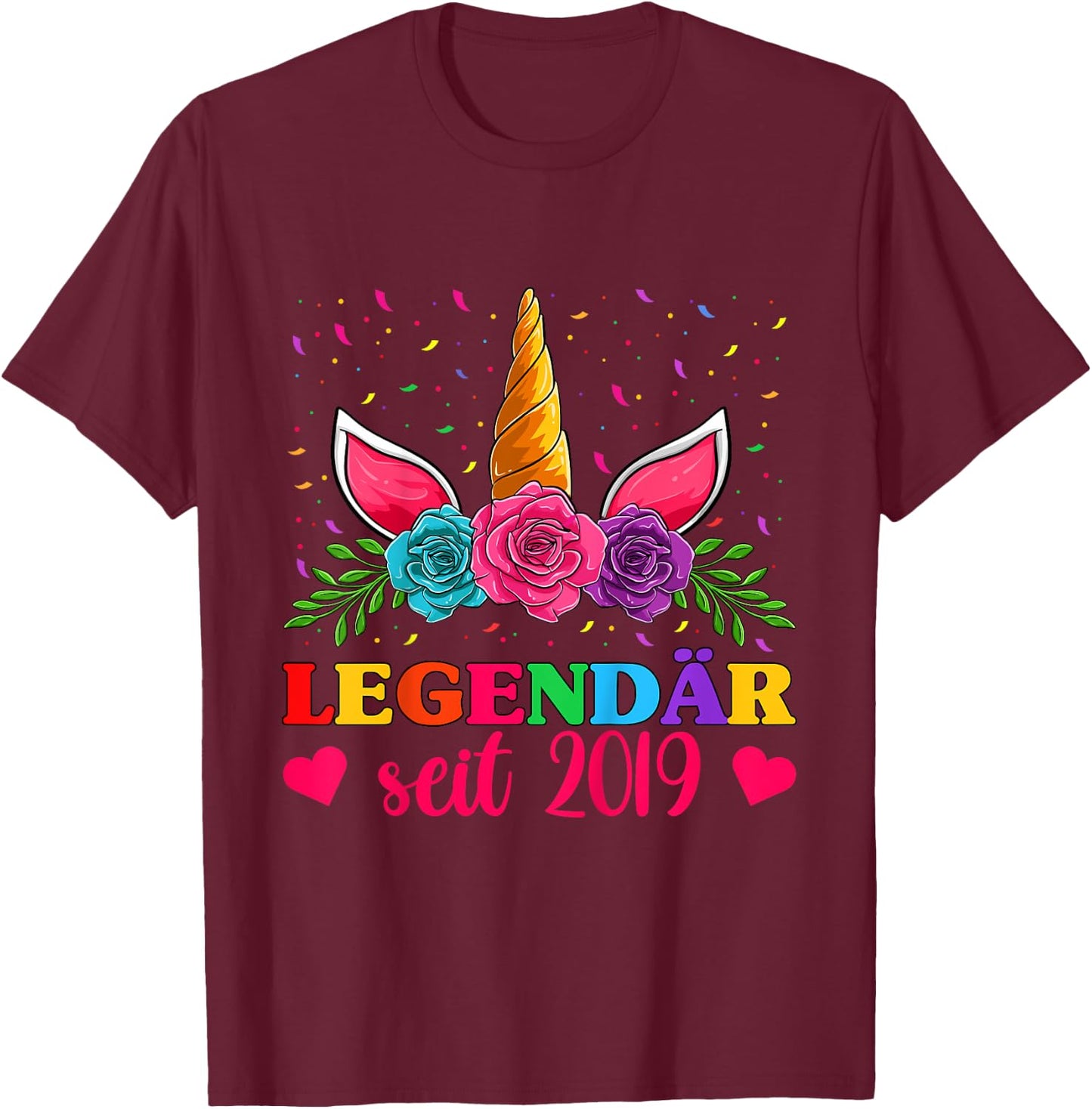 4. Geburtstag Mädchen Shirts, Legendar Seit 2019 Einhorn T-Shirt - T-Shirt | Maroon