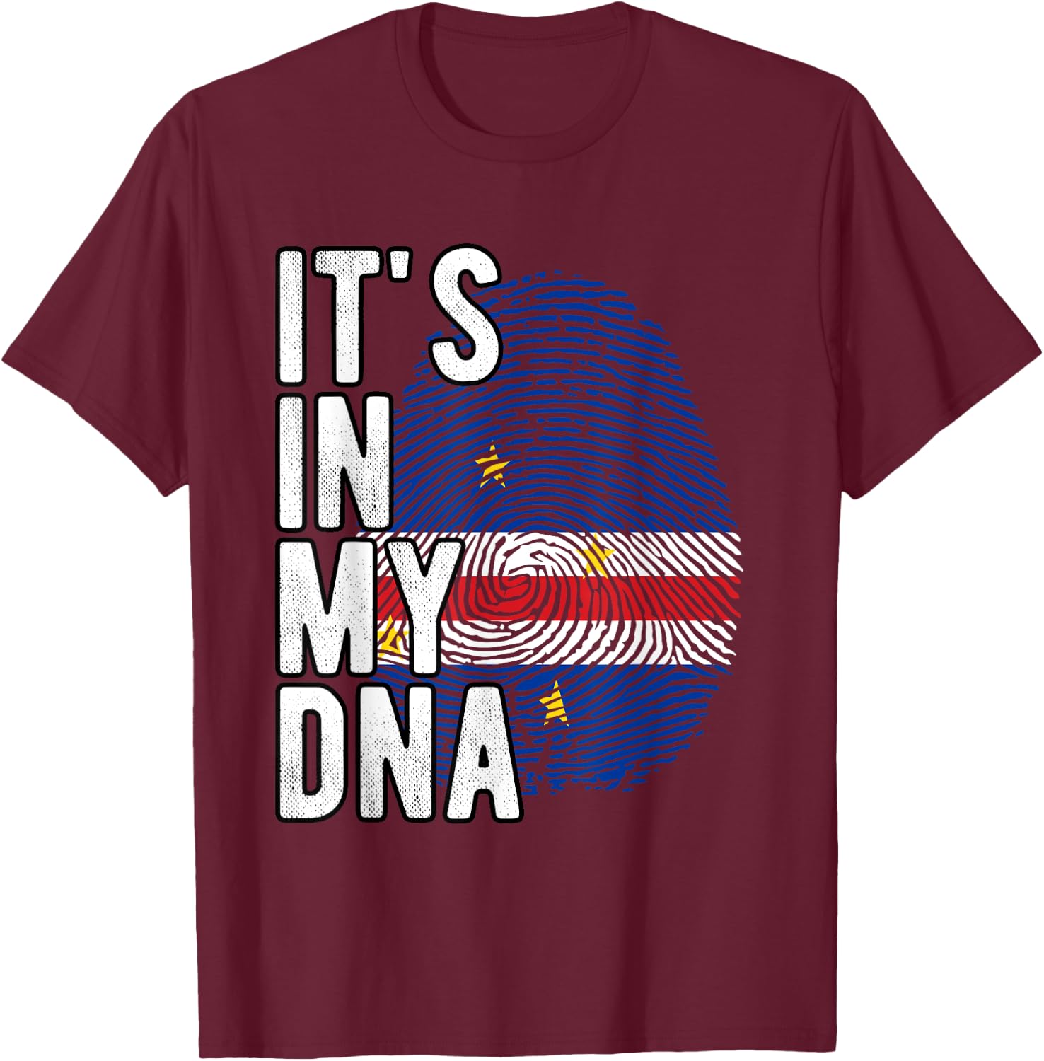 Funny It's in my DNA Flag Cape Verde Fingerprint , Black, S T-Shirt - T-Shirt | Maroon