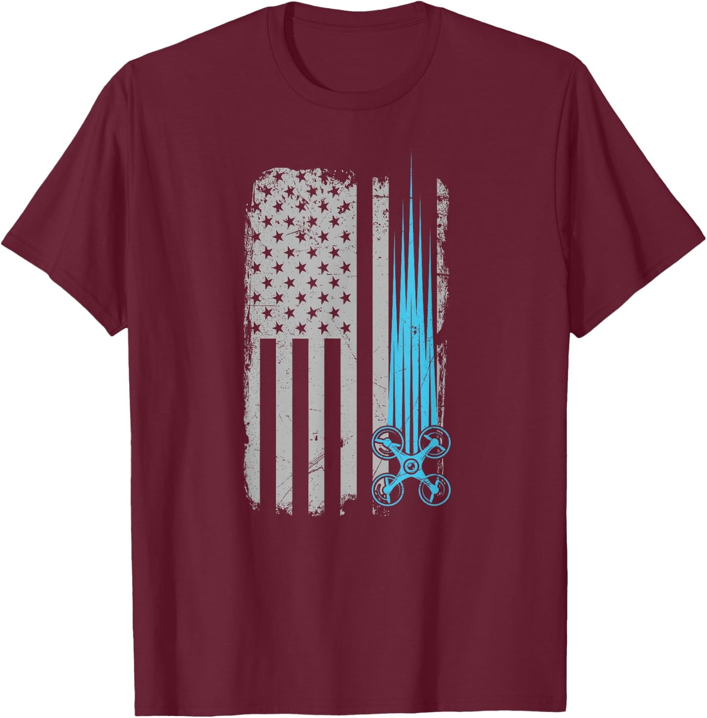 Drone Racing Distressed USA American Flag Quadcopter Pilot T-Shirt - T-Shirt | Maroon