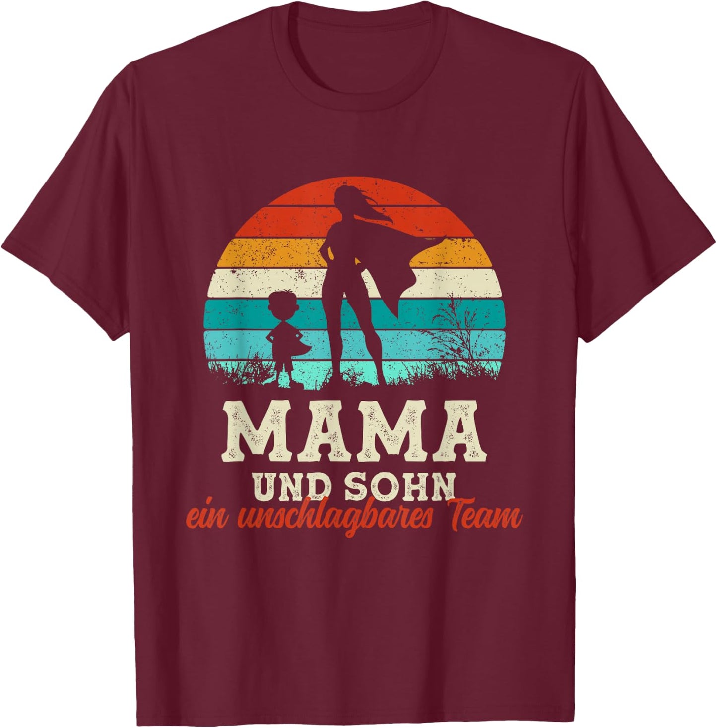 Team Mama and Son Superhero Mother's Day Proud Super Mama T-Shirt - T-Shirt | Maroon