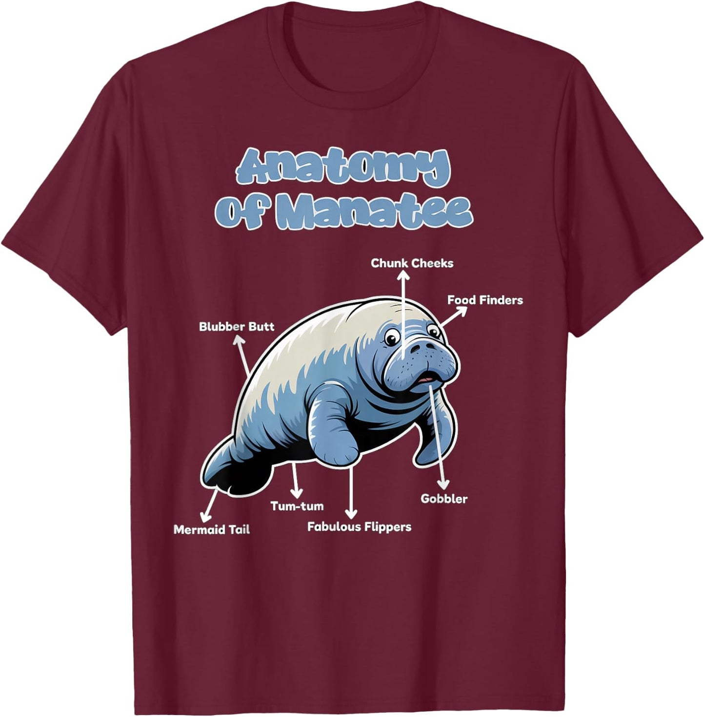 Anatomy Of Manatee Manatees Sea Animal Sea Cow Manatee T-Shirt - T-Shirt | Maroon
