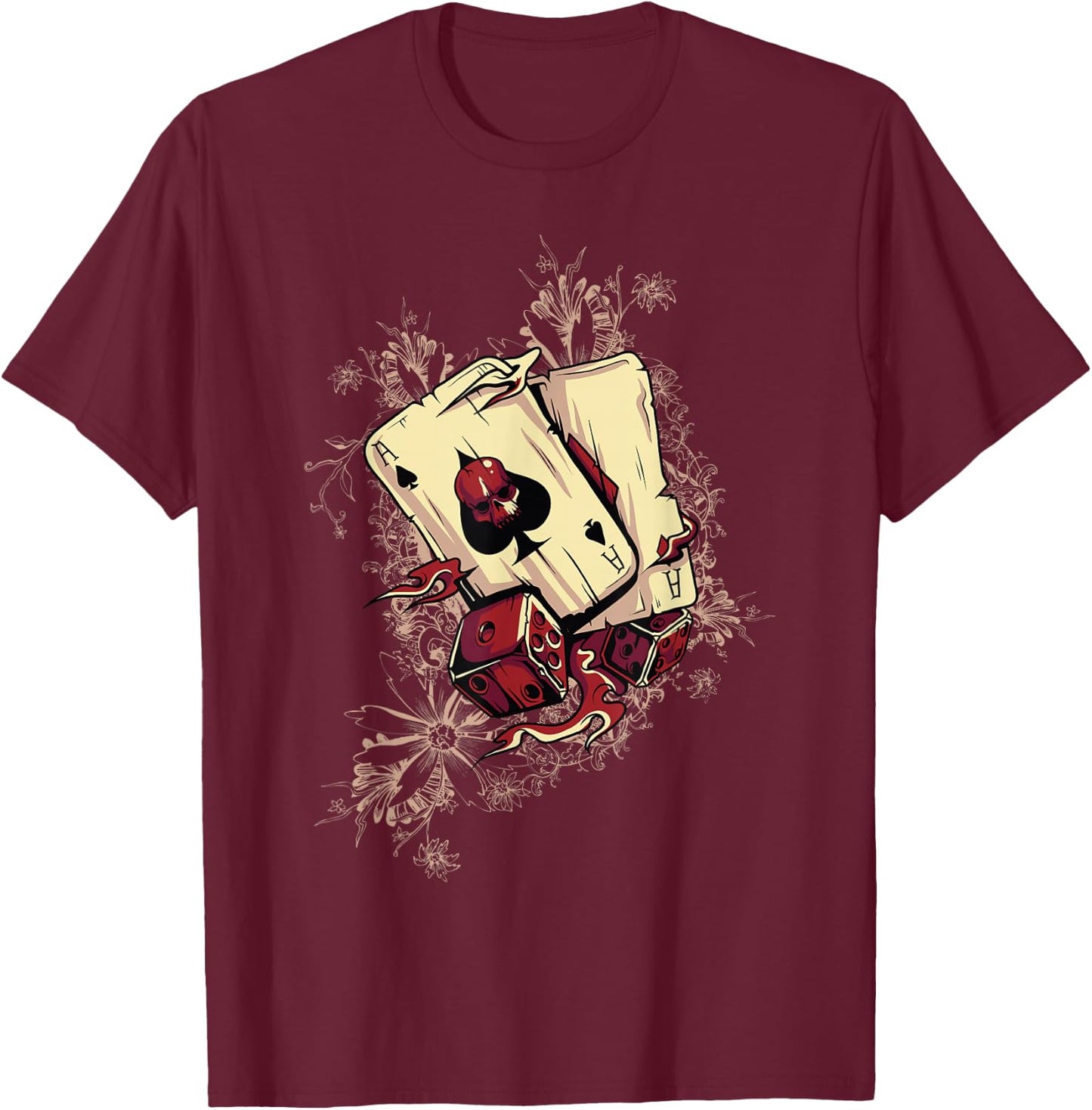 Player - Dice Demonic Poker Card , Black T-Shirt - T-Shirt | Maroon