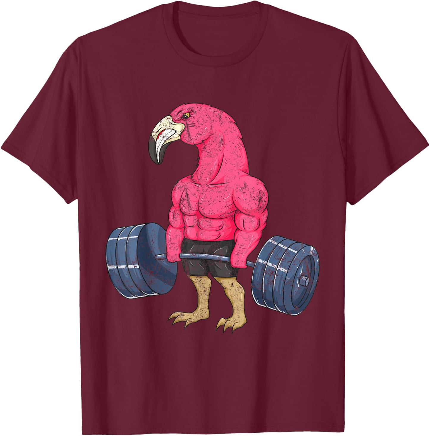 Vintage Flamingo Weightlifting Bodybuilder Muscle Fitness T-Shirt - T-Shirt | Maroon