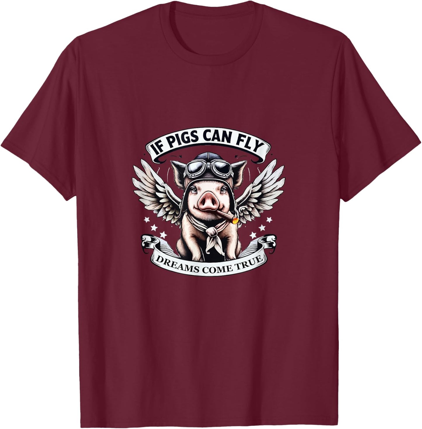 Comic Pig With Wings T-Shirt - T-Shirt | Maroon