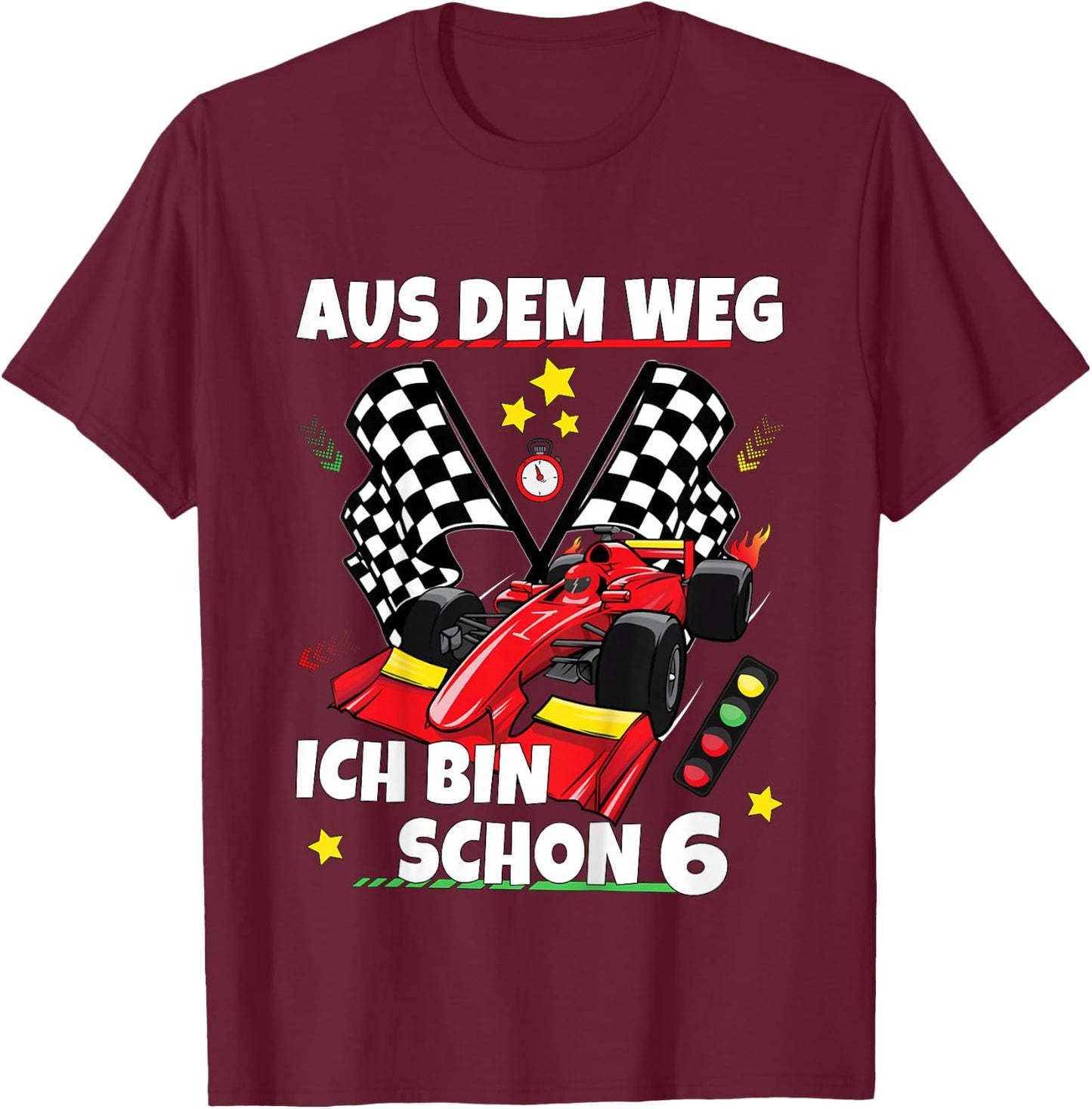 Children's 6th Birthday Boy Girl Racing Car Racing Motorsport T-Shirt - T-Shirt | Maroon