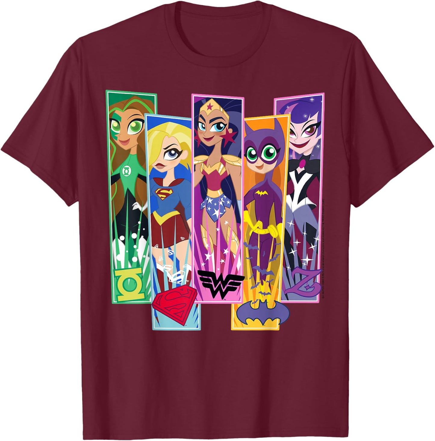 DC Comics Super Hero Girls Character Panels T-Shirt - T-Shirt | Maroon