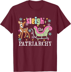 Leftist Feminist Christmas Sleigh The Patriarchy Xmas T-Shirt - T-Shirt | Maroon