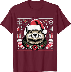 Ugly Christmas Groundhog T-Shirt - T-Shirt | Maroon
