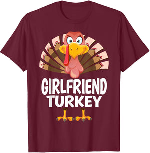 Thanksgiving Girlfriend Turkey Matching Pajama T-Shirt - T-Shirt | Maroon