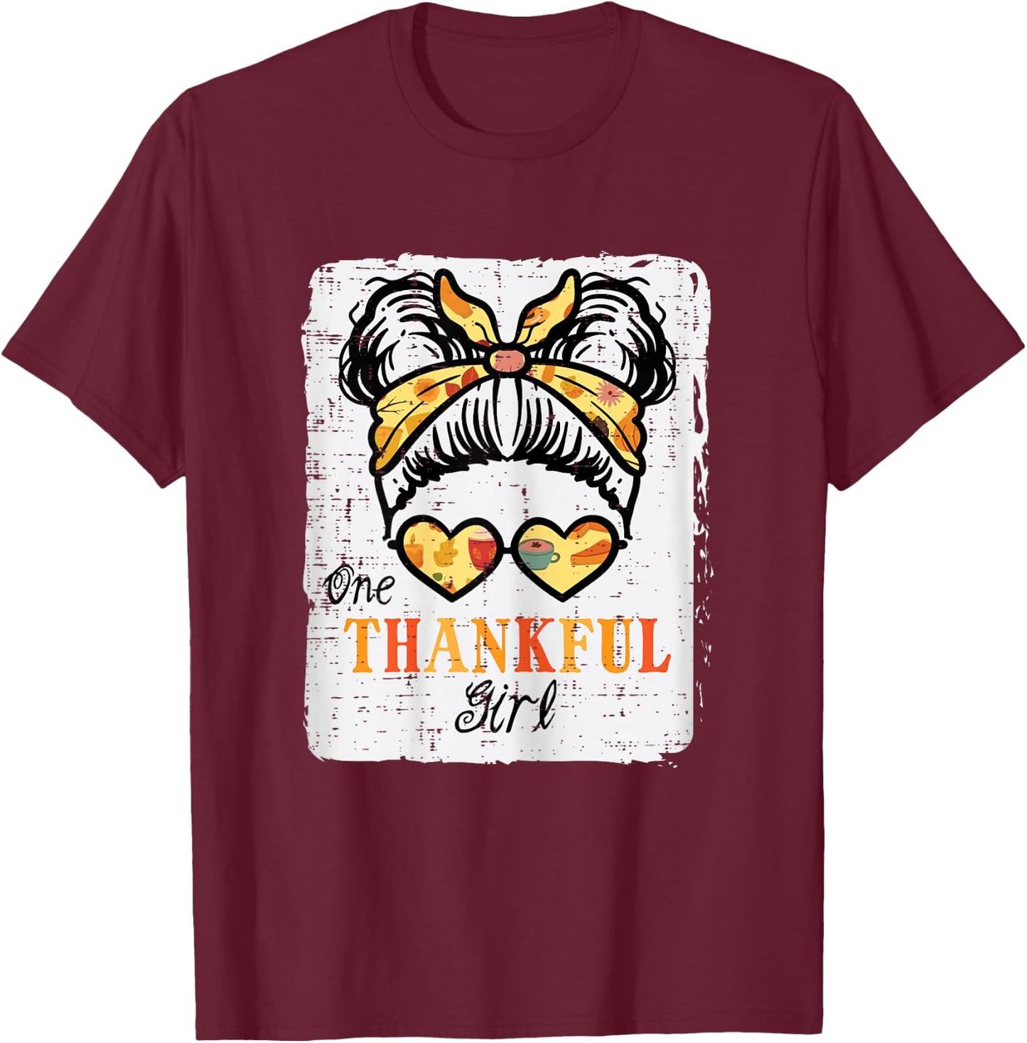 Thanksgiving One Thankful Girl Messy Bun Kids Toddler Youth T-Shirt - T-Shirt | Maroon