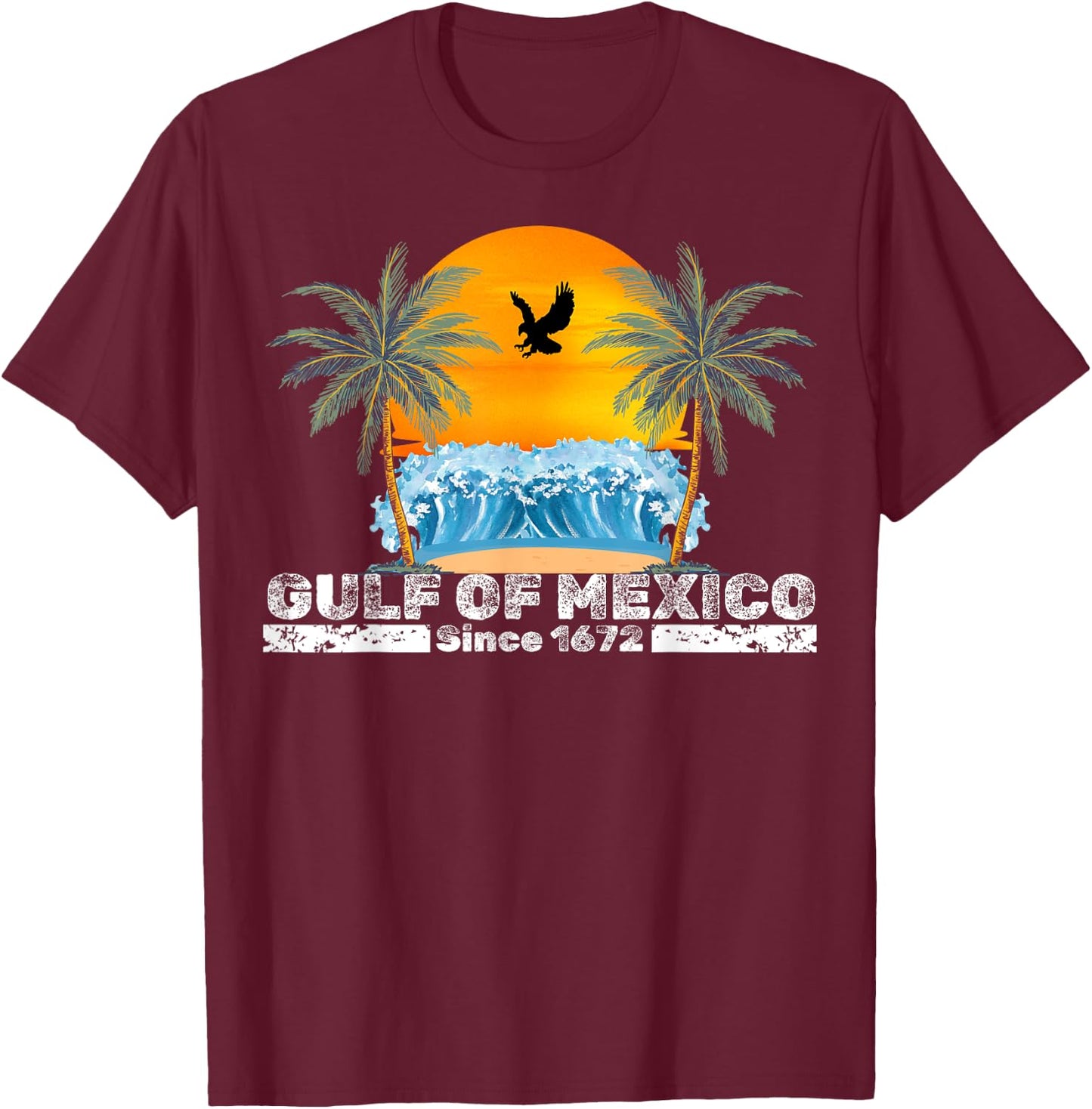Gulf of Mexico Since 1672 Vintage Beach Gulf of Mexico Retro T-Shirt - T-Shirt | Maroon