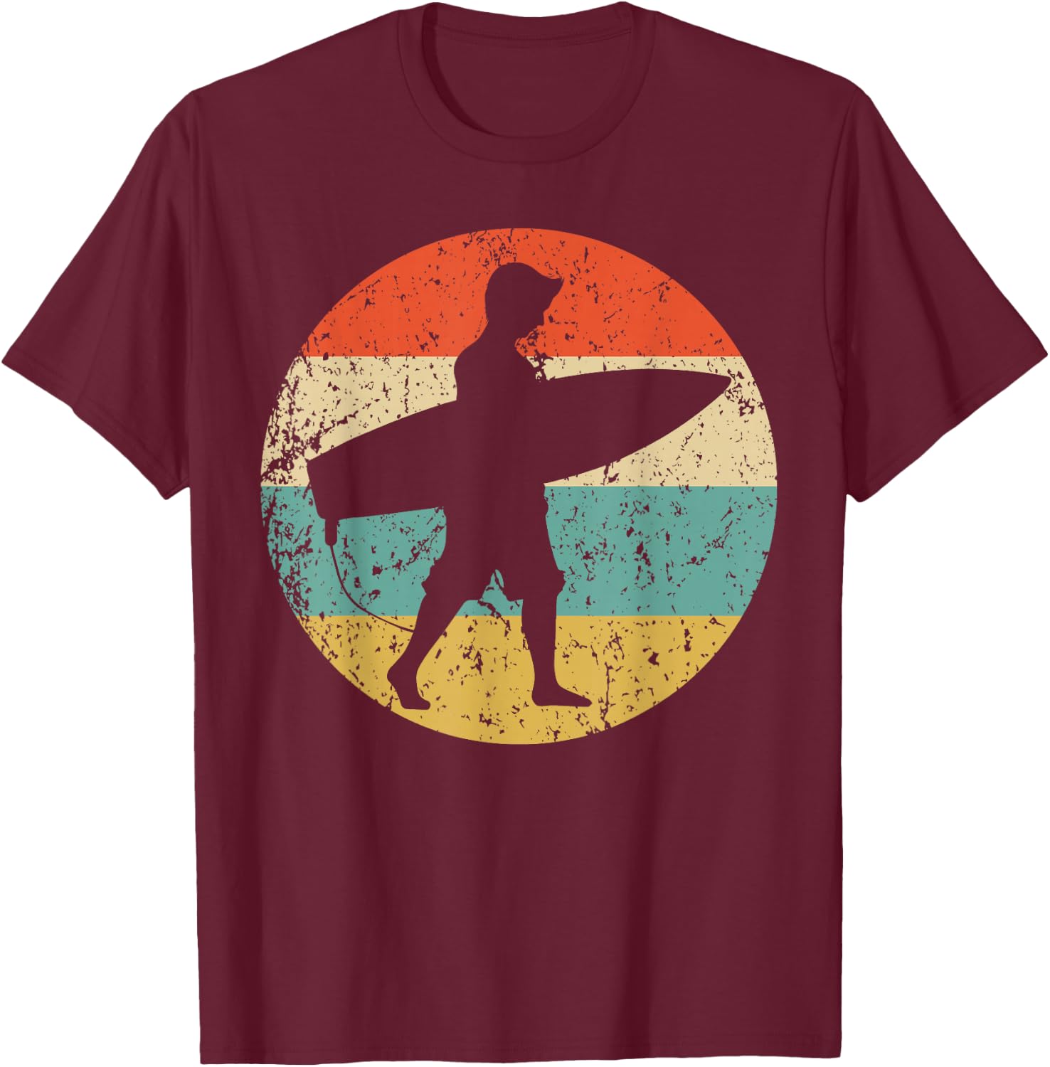 Surfer Silhouette Retro Surfing T-Shirt - T-Shirt | Maroon
