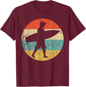 Surfer Silhouette Retro Surfing T-Shirt - T-Shirt | Maroon