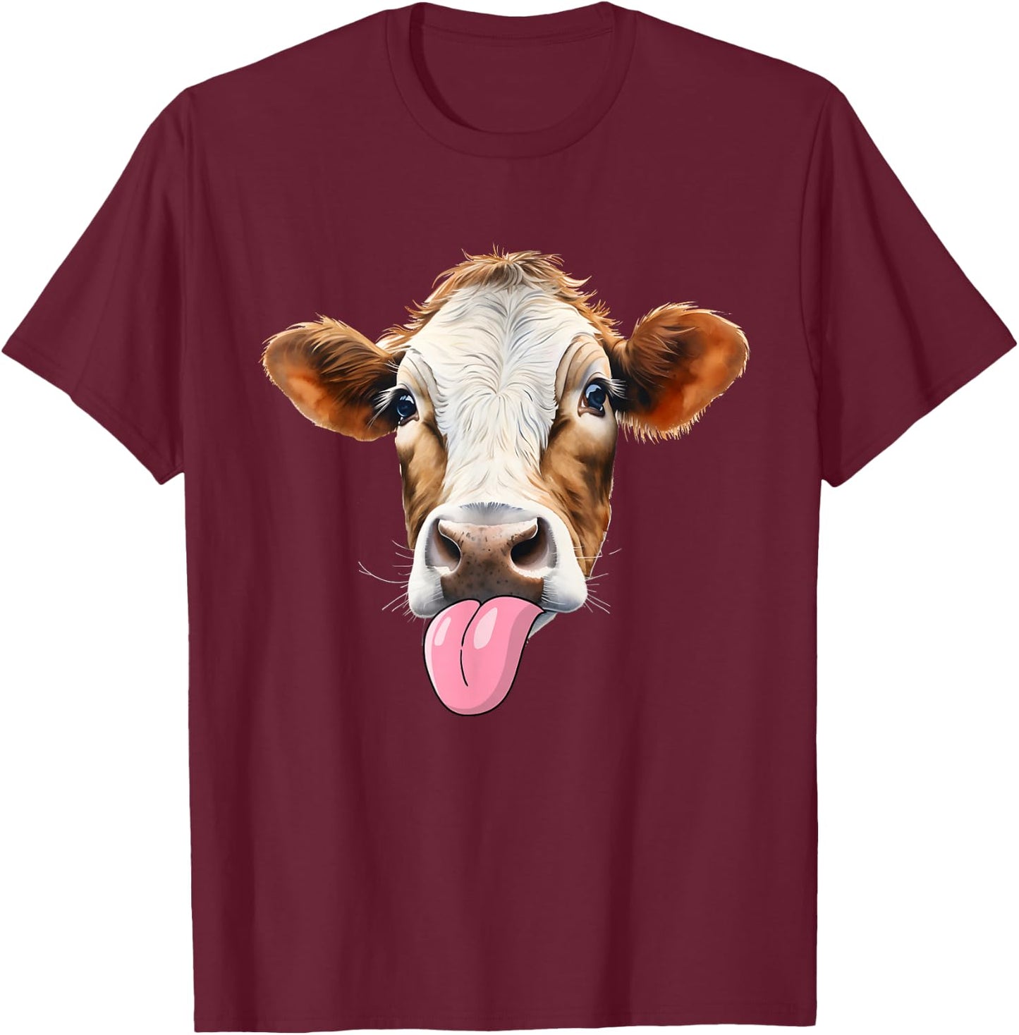 Silly Cow Tongue-Out A Whimsical Take on Farm and Life T-Shirt - T-Shirt | Maroon