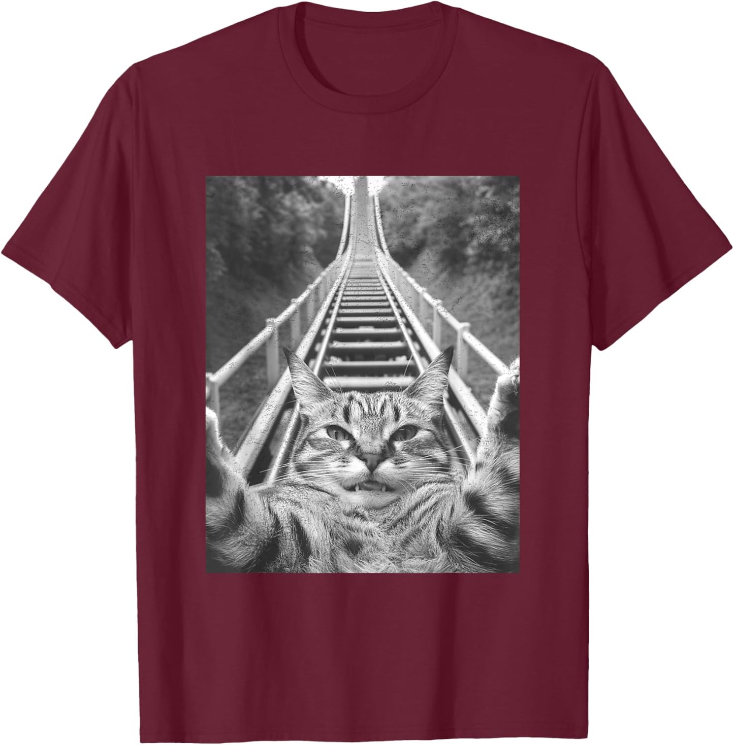 Cat Selfie on Roller coaster Men Women Kids T-Shirt - T-Shirt | Maroon
