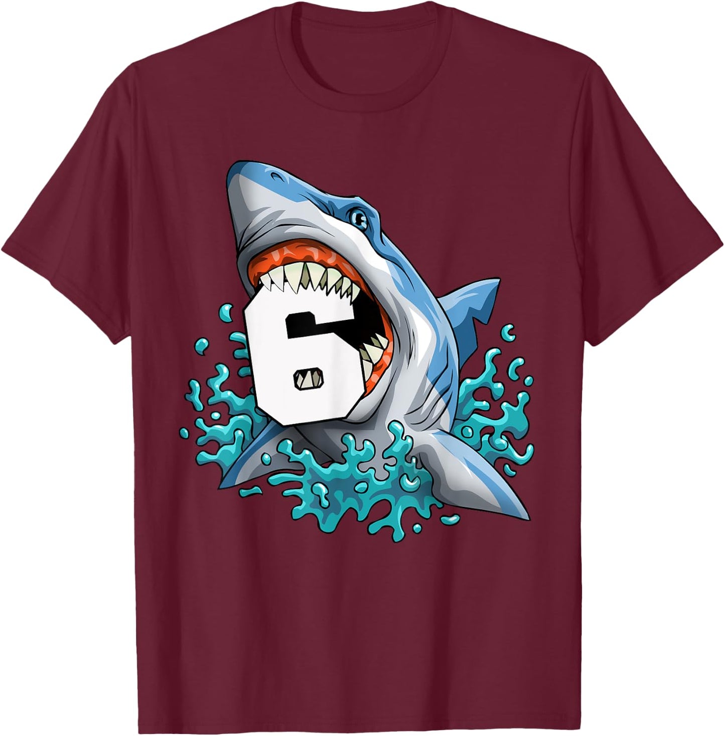 Kids Shark 6th Birthday Boys Funny Shark 6 yrs Old Birthday T-Shirt - T-Shirt | Maroon