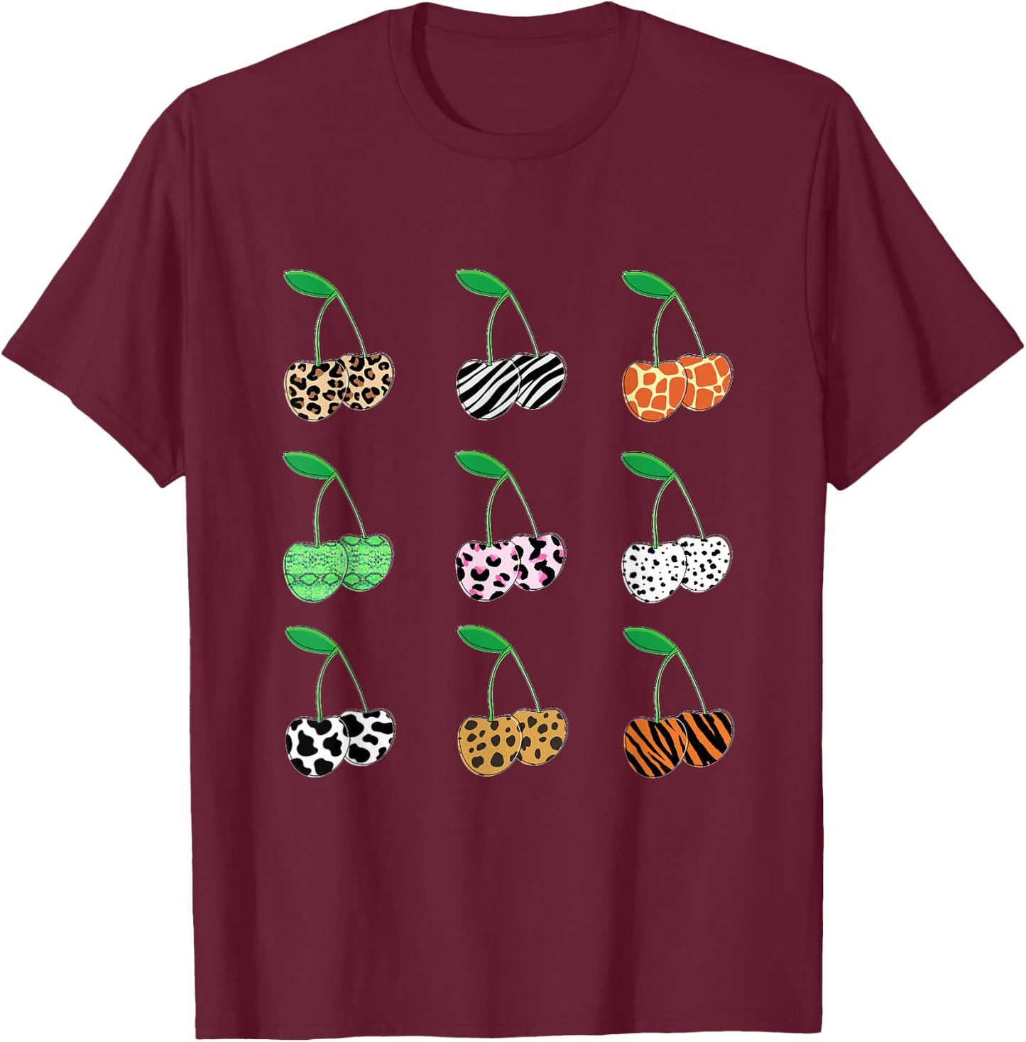 Cherry Animal Print Leopard T-Shirt - T-Shirt | Maroon