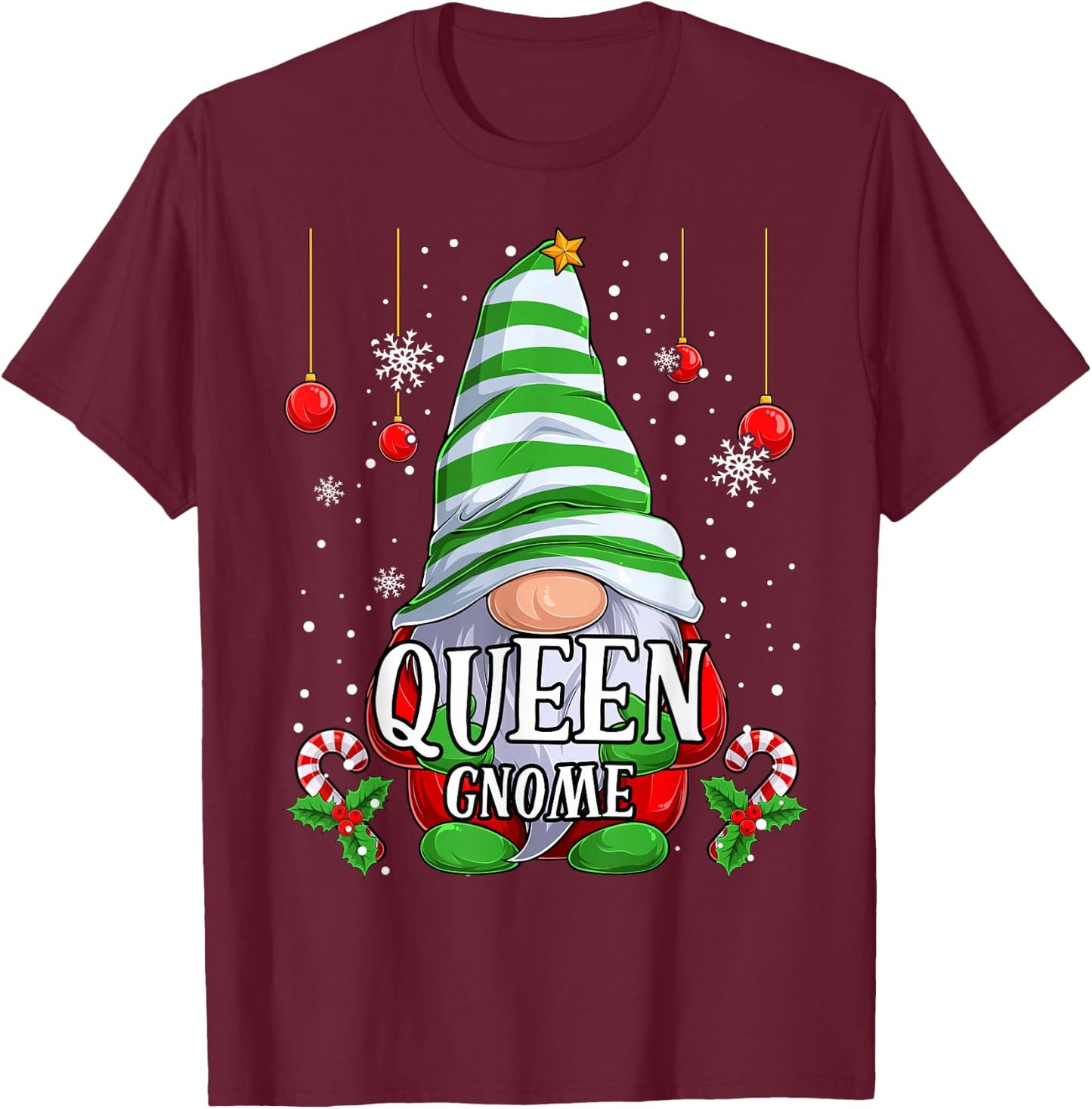 Queen Gnome christmas pajamas matching family group T-Shirt - T-Shirt | Maroon