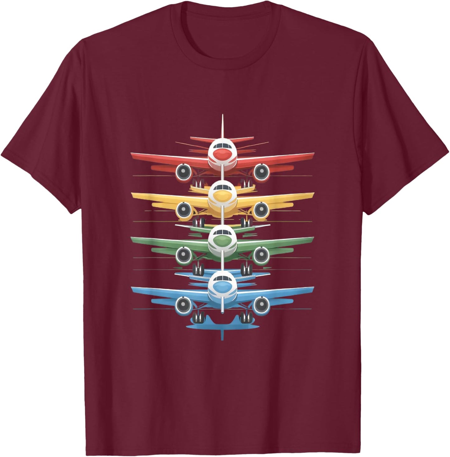 Aviation Airplane Flying Airline Colorful Enthusiast Pilot T-Shirt - T-Shirt | Maroon