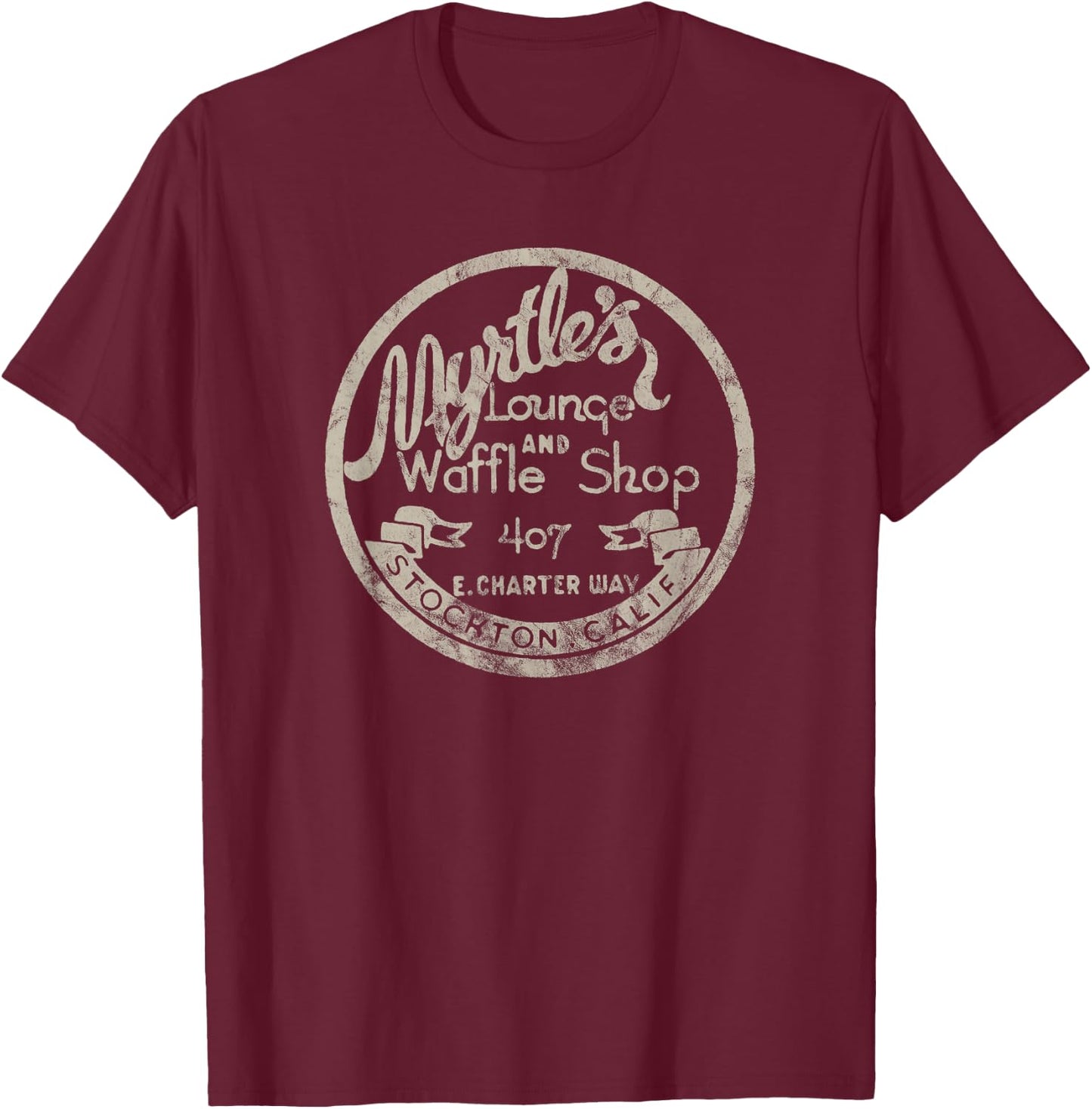 Stockton California Vintage Restaurant Bar Motel Advertising T-Shirt - T-Shirt | Maroon