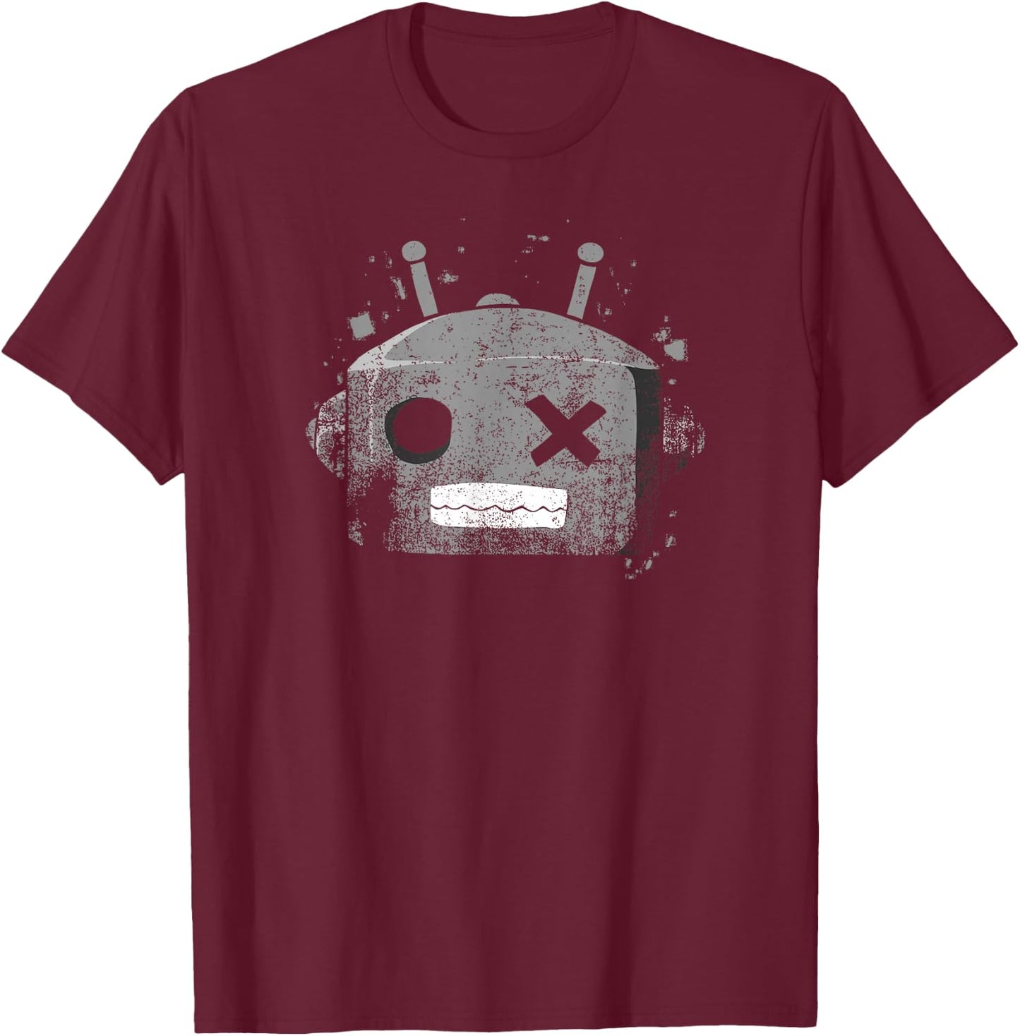 Grey Color Retro Robot Head Grey Graphic T-Shirt - T-Shirt | Maroon