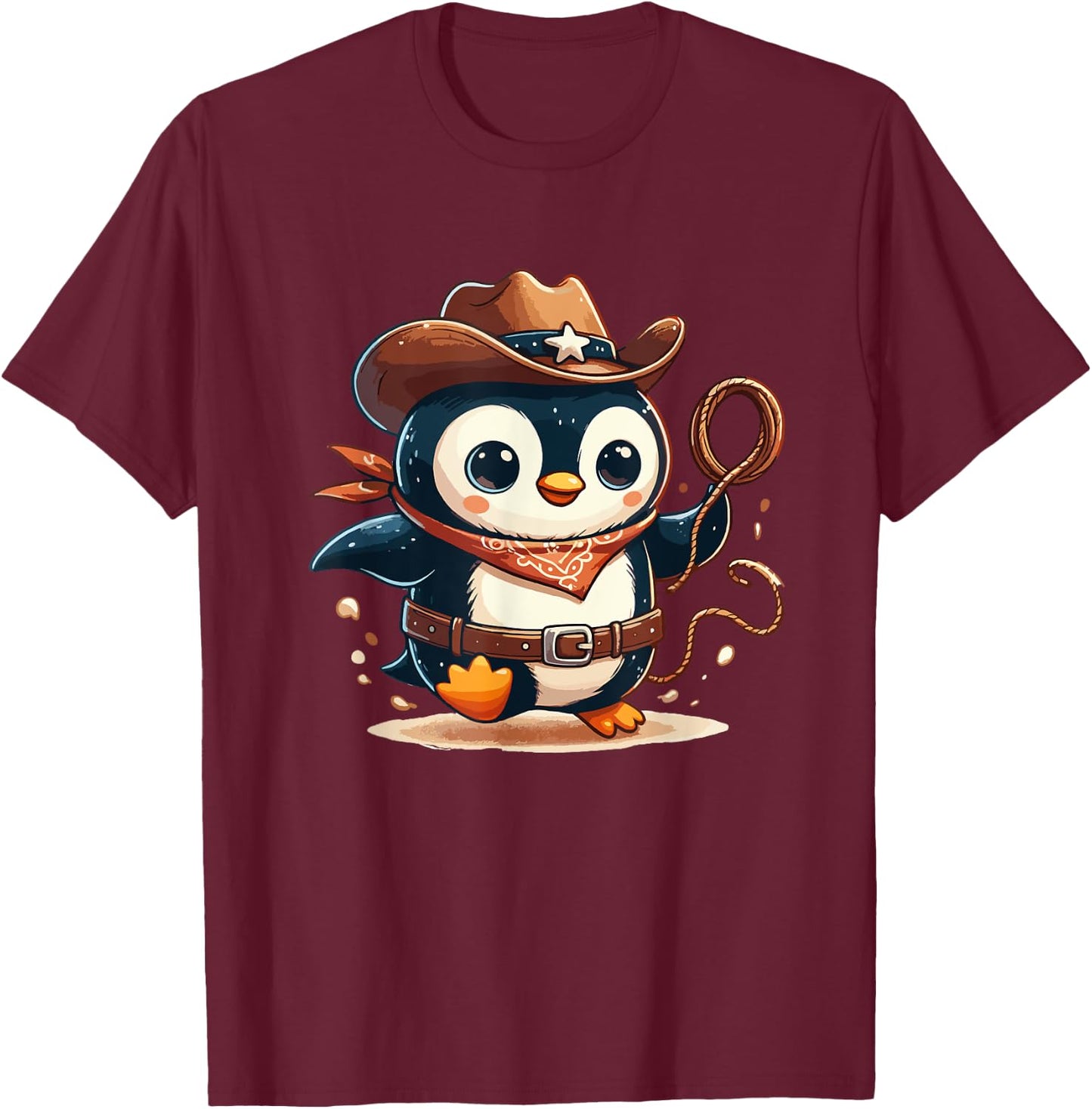Western Rodeo Cowboy Hat Penguin Texas Animals T-Shirt - T-Shirt | Maroon