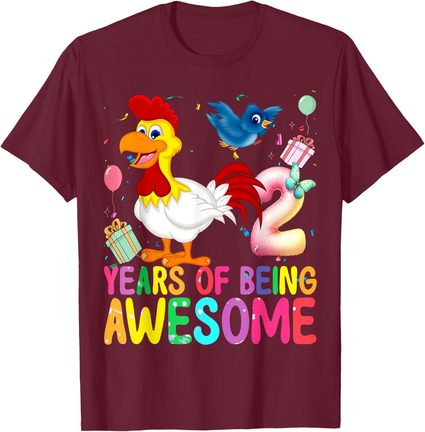 2 Years Old Chicken 2th Birthday Girl Chicken Party T-Shirt - T-Shirt | Maroon