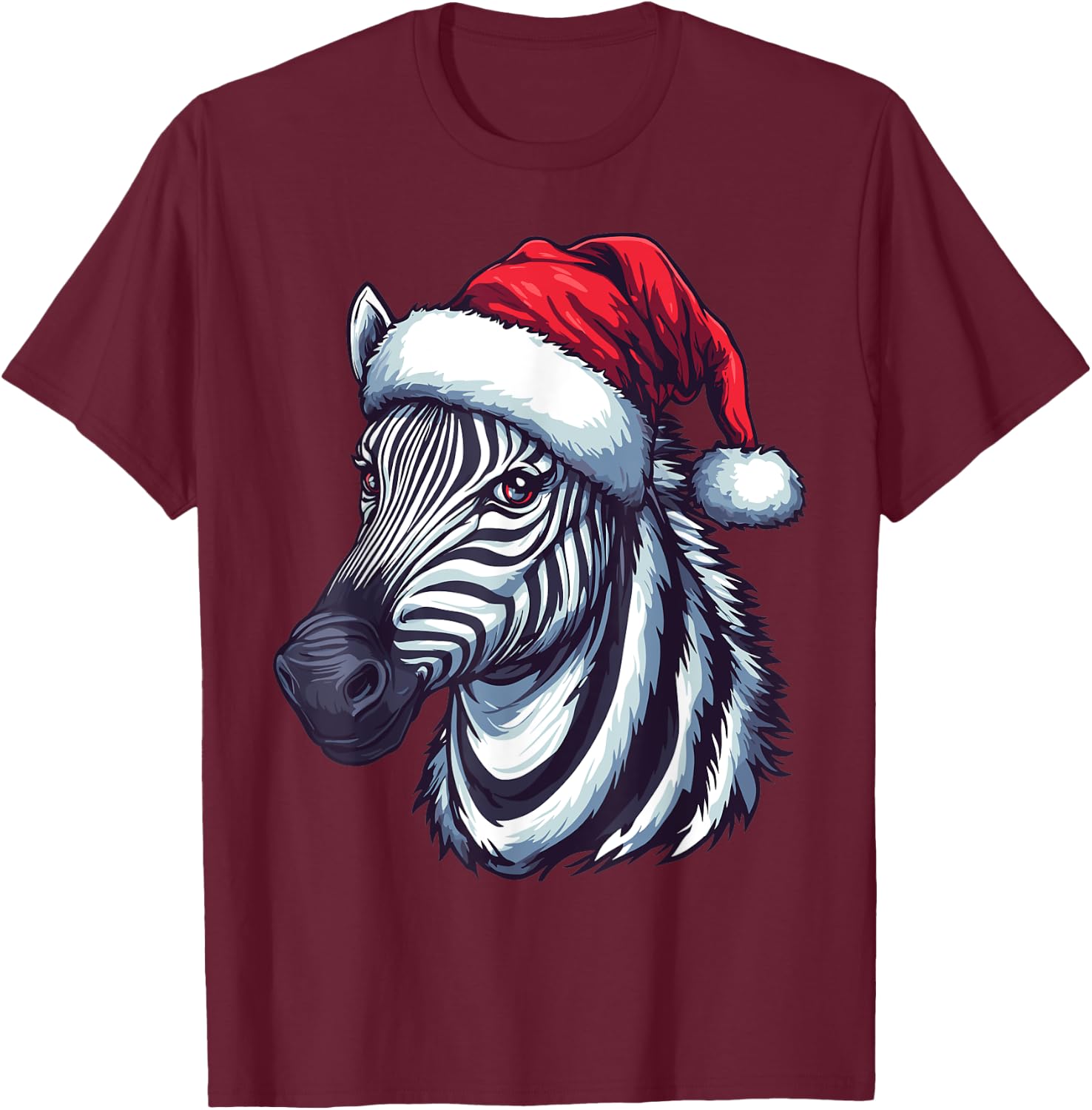 Zebra Santa Hat Funny Xmas Zebra Lovers Christmas Pajama T-Shirt - T-Shirt | Maroon
