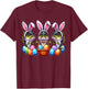 Three Easter Bunny Bass Fishes Hunting Eggs Basket Colorful T-Shirt - T-Shirt | Maroon