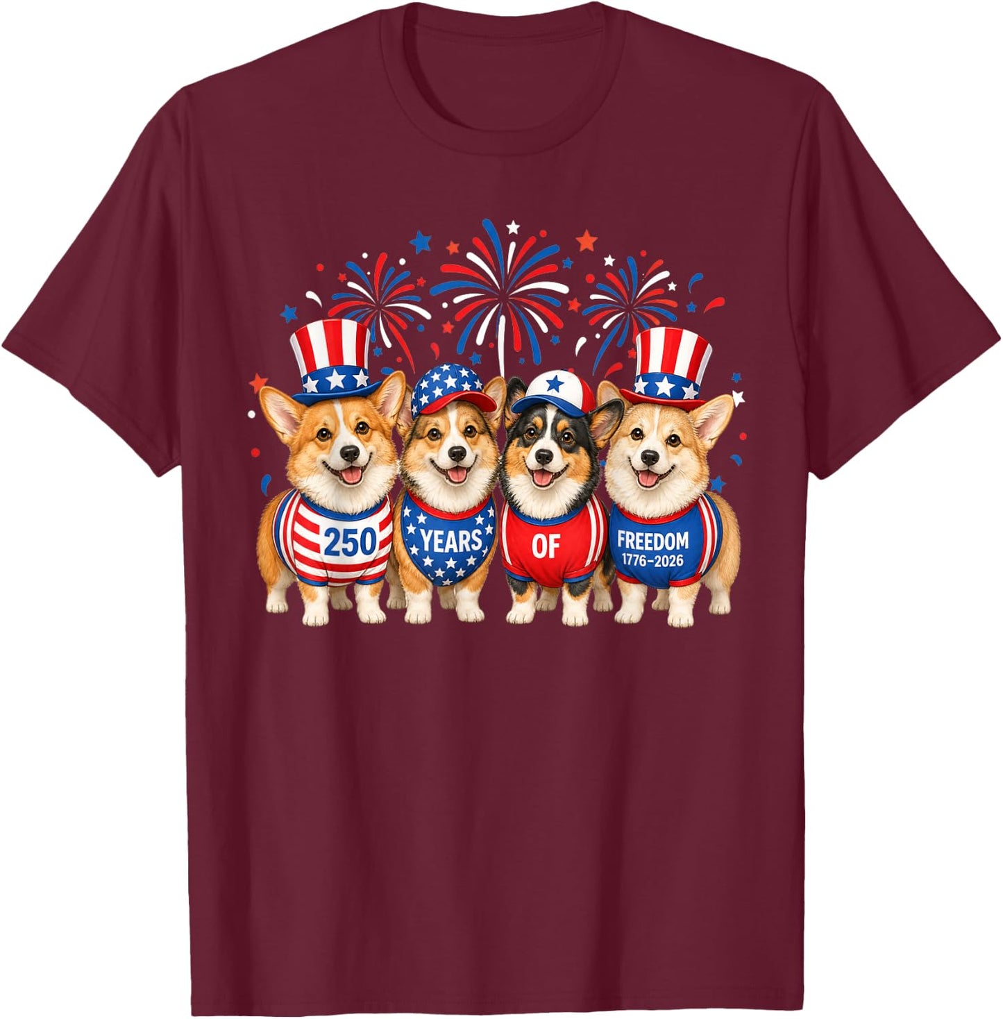 Corgi Dog 250 Years American 1776 2026 4th July T-Shirt - T-Shirt | Maroon