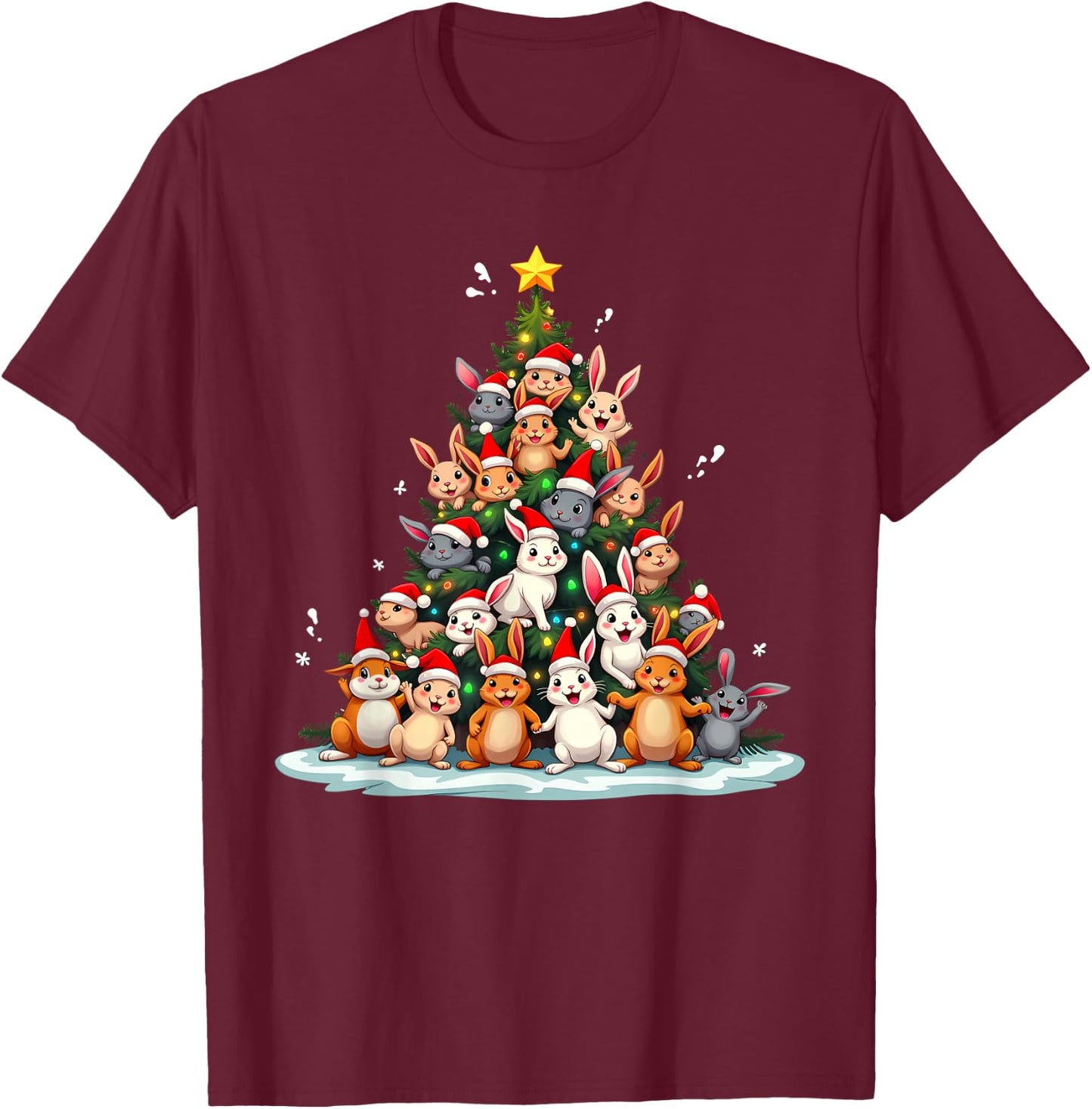 Rabbit Christmas Tree Funny Holiday Bunny T-Shirt - T-Shirt | Maroon