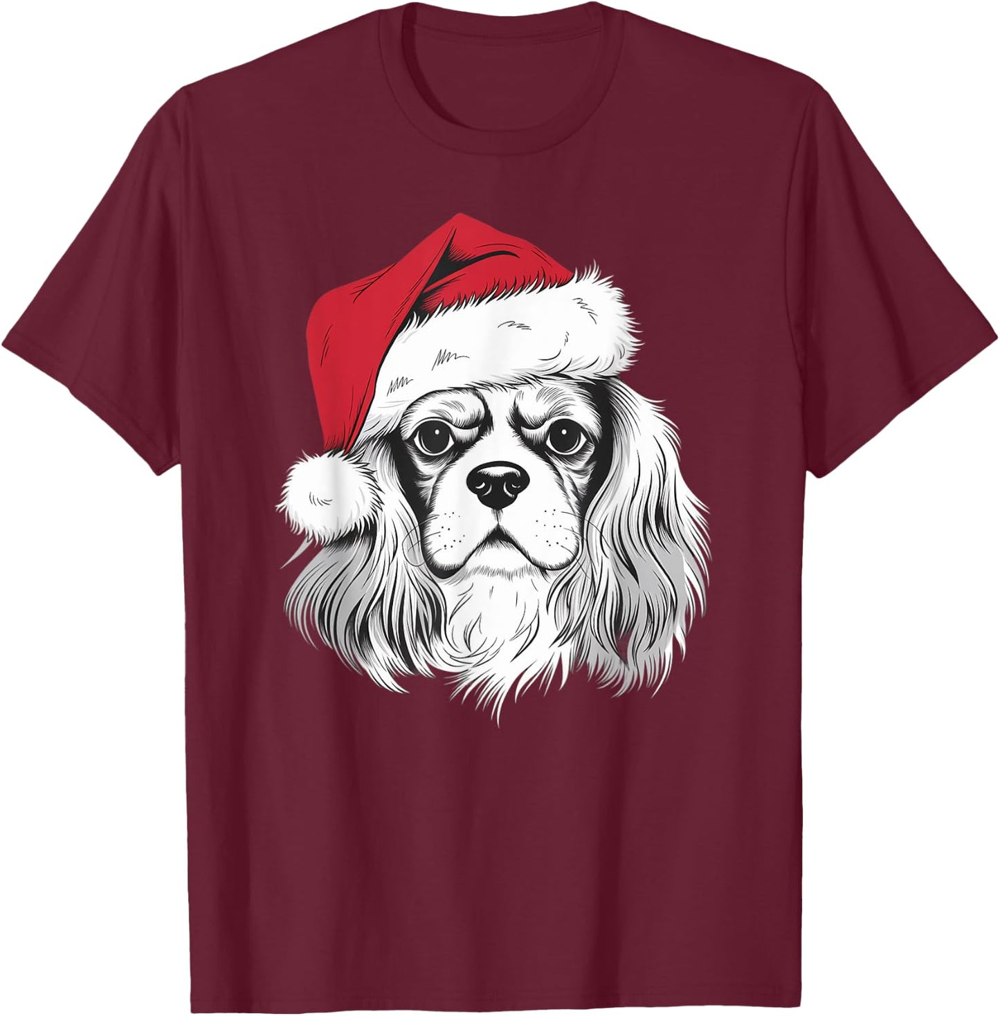 Cavalier Santa on Cavalier King Charles Spaniel Christmas T-Shirt - T-Shirt | Maroon