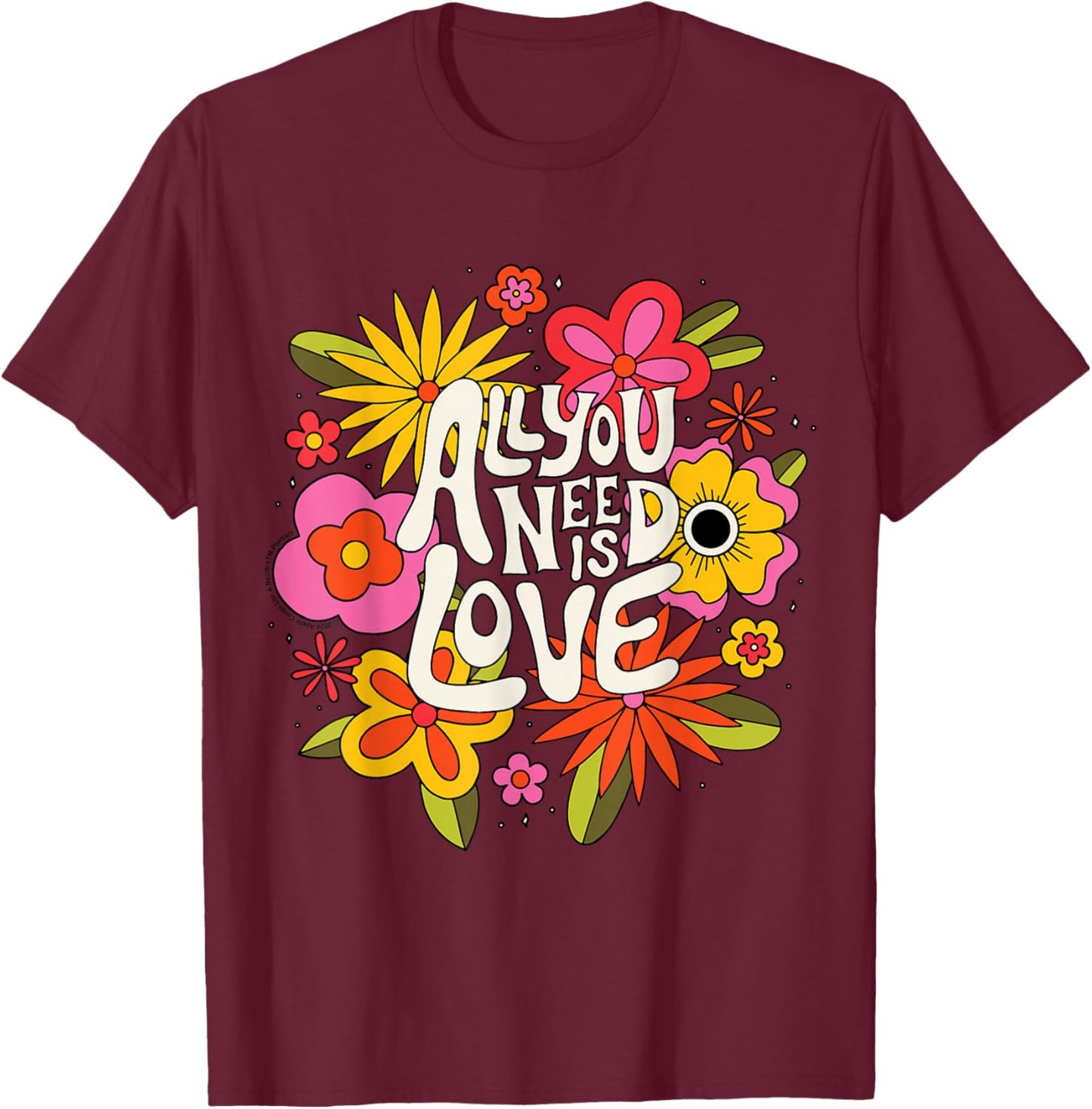 The Beatles - Retro Floral : Black, S, , Half-sleeve, Jumper, Beatles Fans All Ages T-Shirt - T-Shirt | Maroon