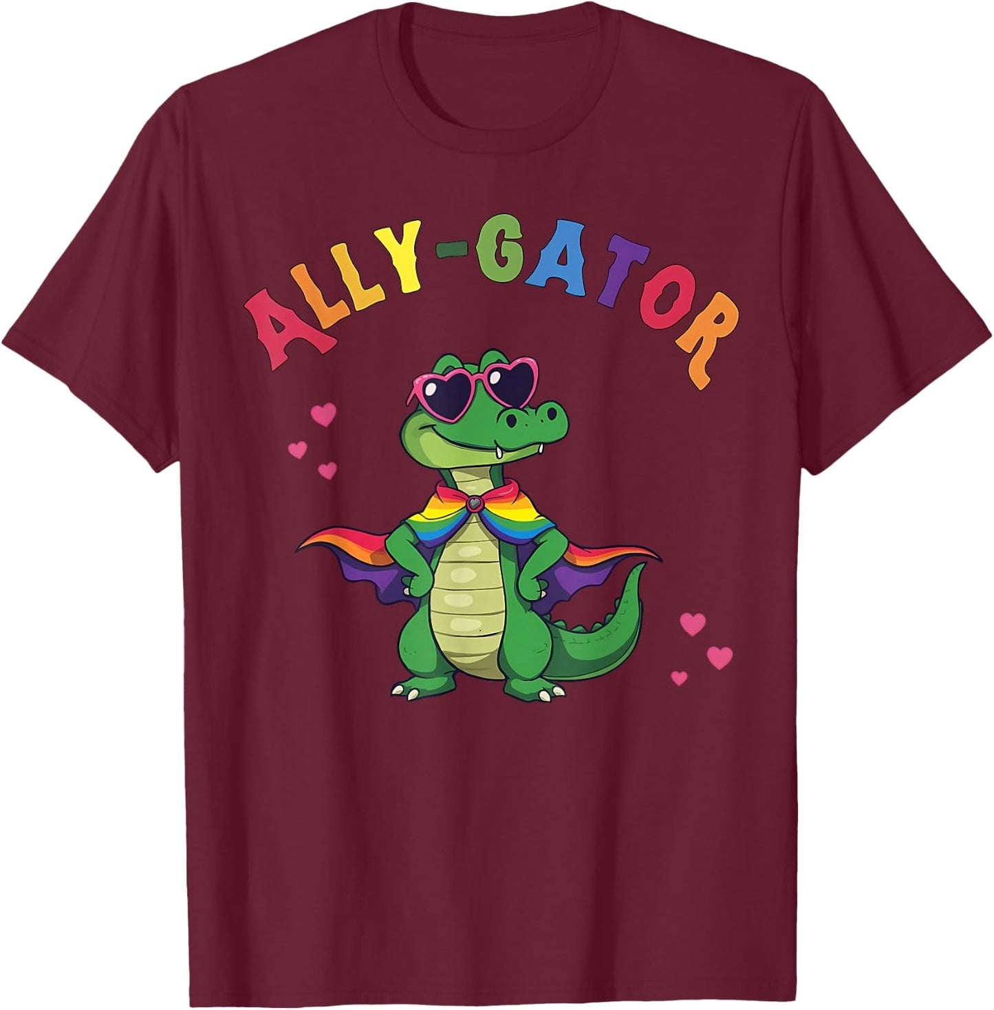 Ally Gator Pride LGBT Rainbow Flag Funny Alligator Men Women T-Shirt - T-Shirt | Maroon