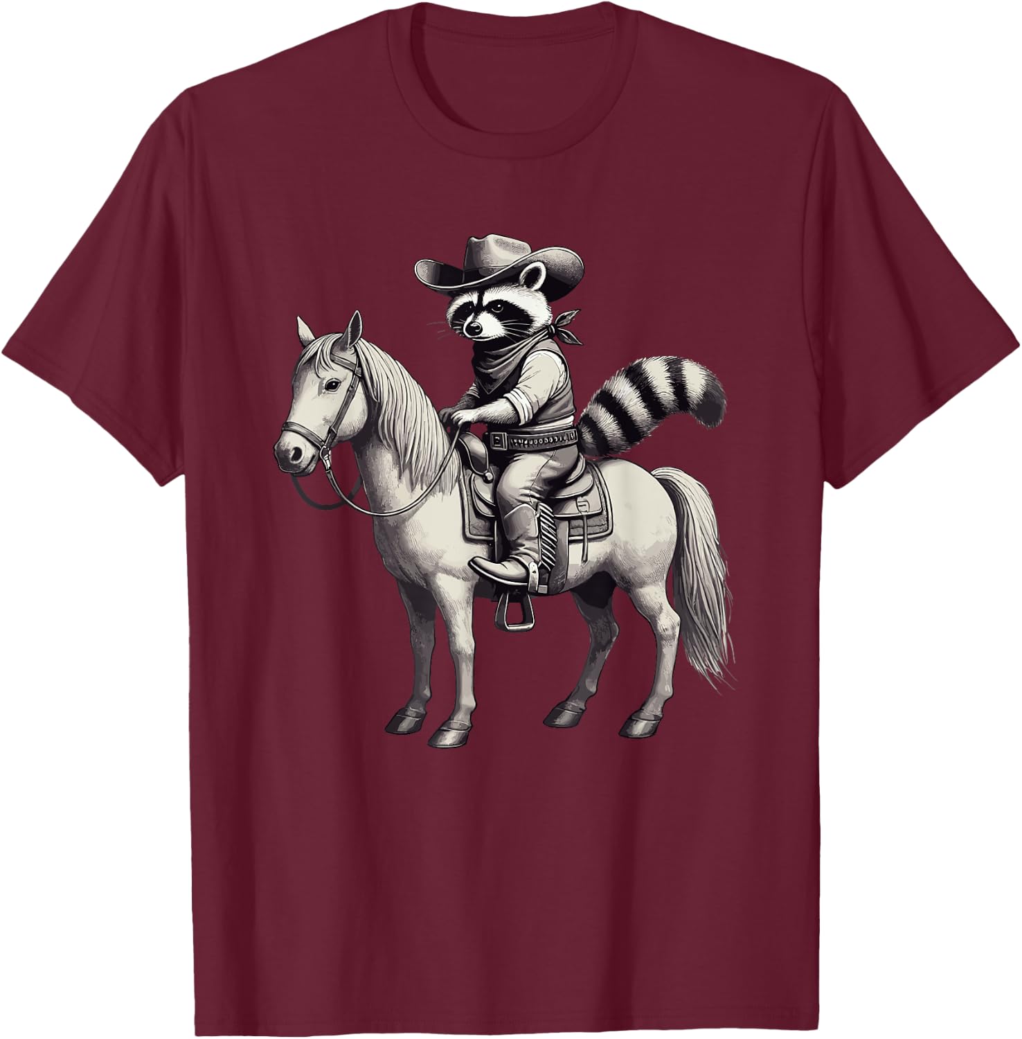 Raccoon Cowboy Vintage, Hat & Horse, Cowgirl, Funny Western T-Shirt - T-Shirt | Maroon