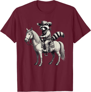 Raccoon Cowboy Vintage, Hat & Horse, Cowgirl, Funny Western T-Shirt - T-Shirt | Maroon