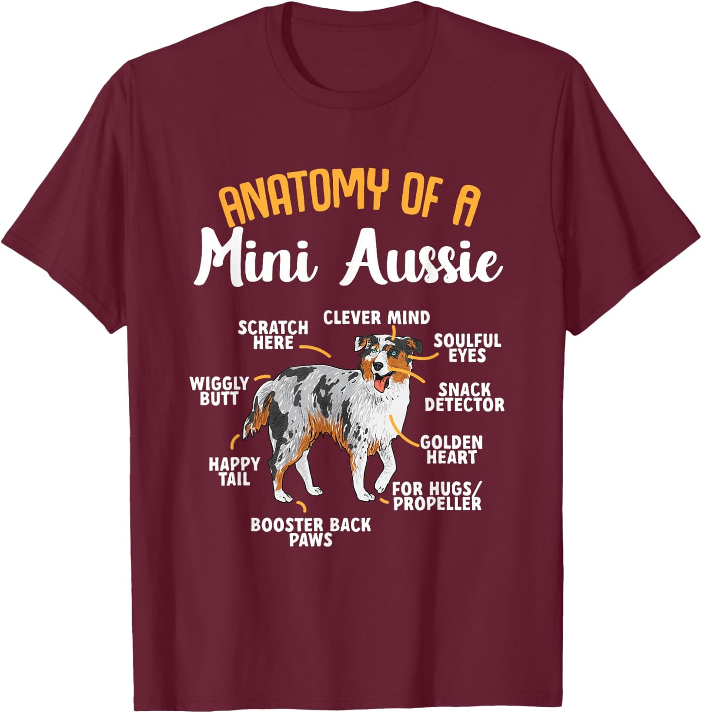 Mini Aussie Miniature Australian Shepherd T-Shirt - T-Shirt | Maroon