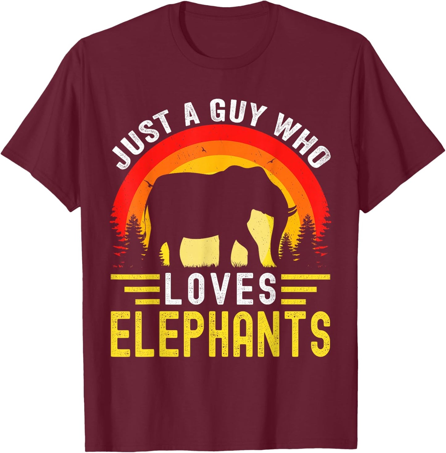 Just A Guy Who Loves Elephants Retro Vintage Elephant T-Shirt - T-Shirt | Maroon