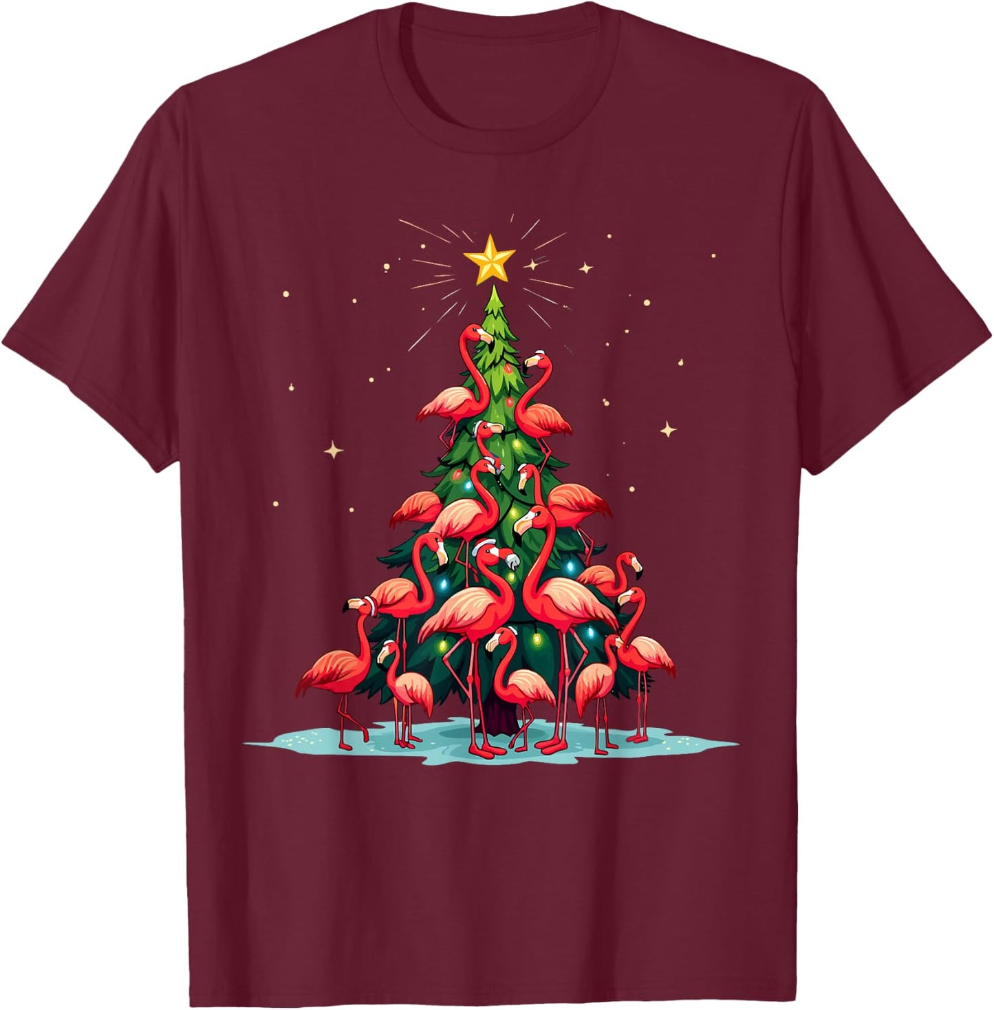 Flamingo Christmas Tree. Funny Pinkie Holiday Flamingo T-Shirt - T-Shirt | Maroon