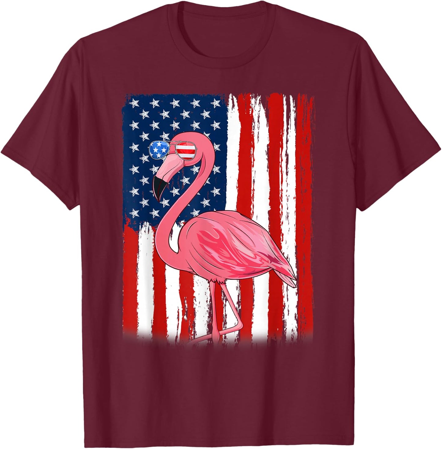 Flamingo US America Flag Men Women 4th of July Patriotic T-Shirt - T-Shirt | Maroon