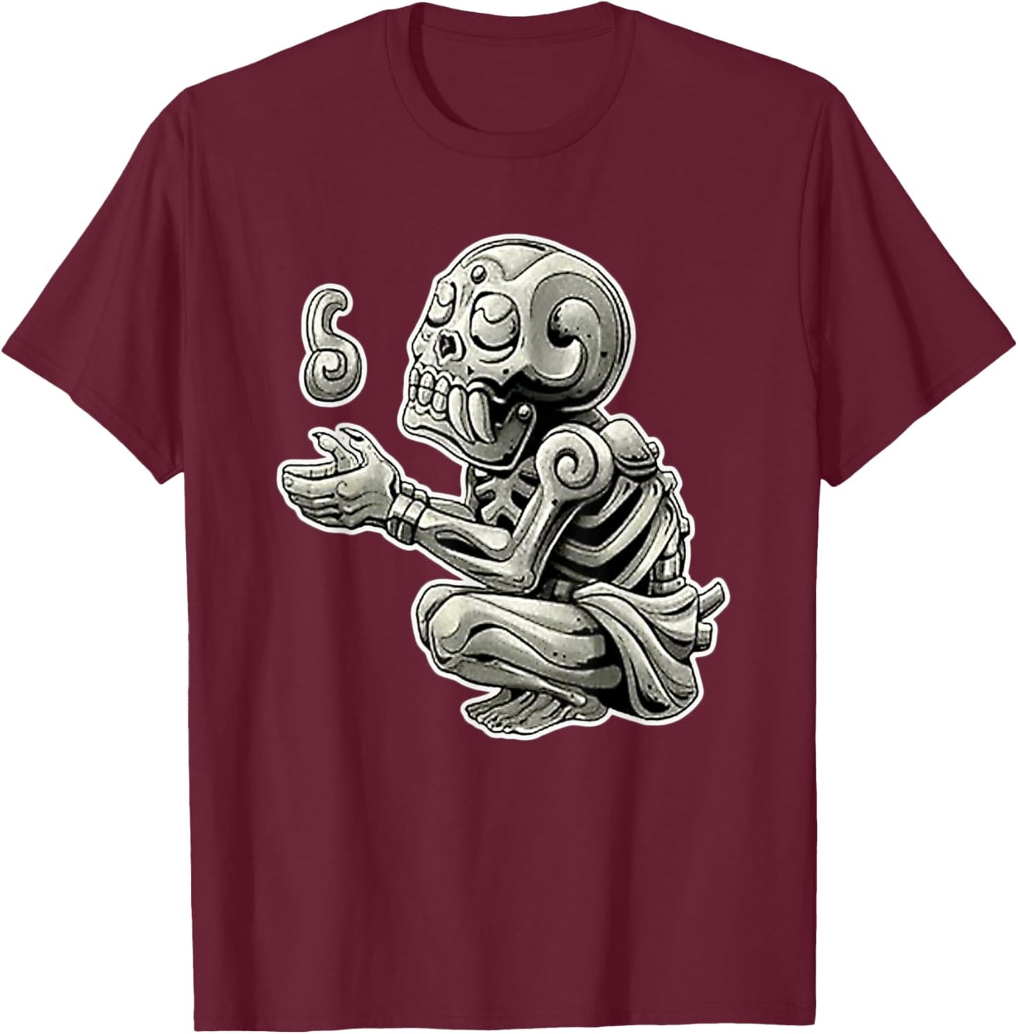 Mictlantecuhtli Aztec god of Death Mayan Blackwork T-Shirt - T-Shirt | Maroon