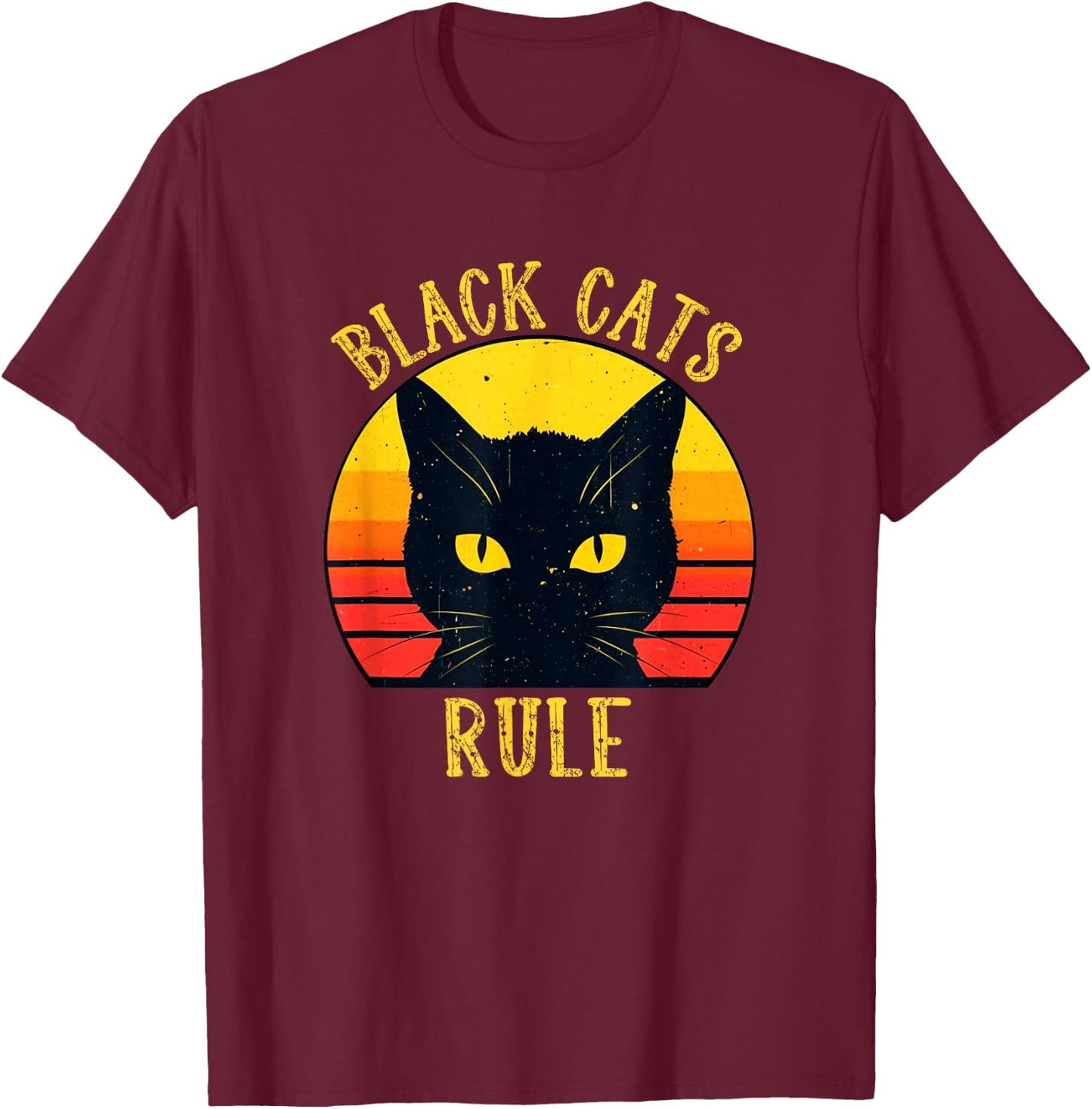 Black Cats Rule Retro Cat Eyes Sunset Fun T-Shirt - T-Shirt | Maroon