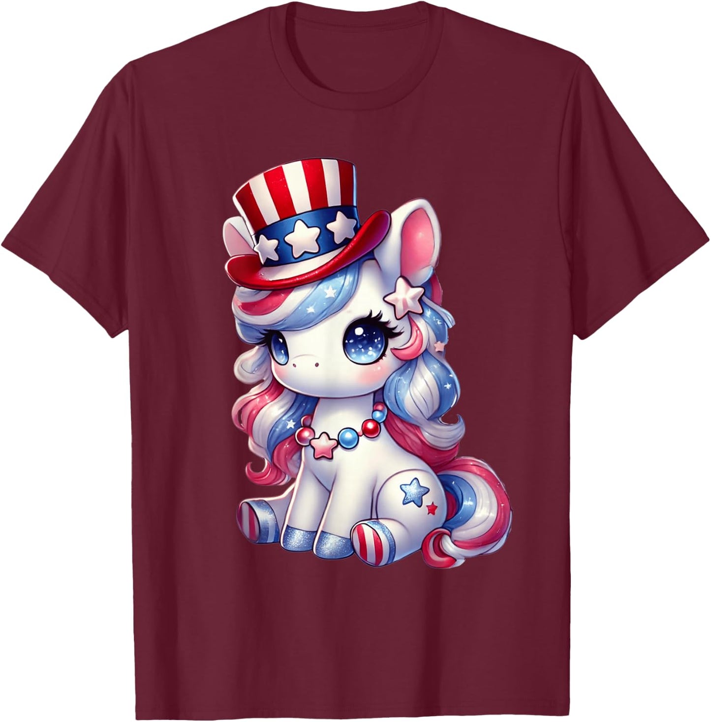 Unicorn 4th of July Shirt Girls Women USA Flag Kids Cute T-Shirt - T-Shirt | Maroon