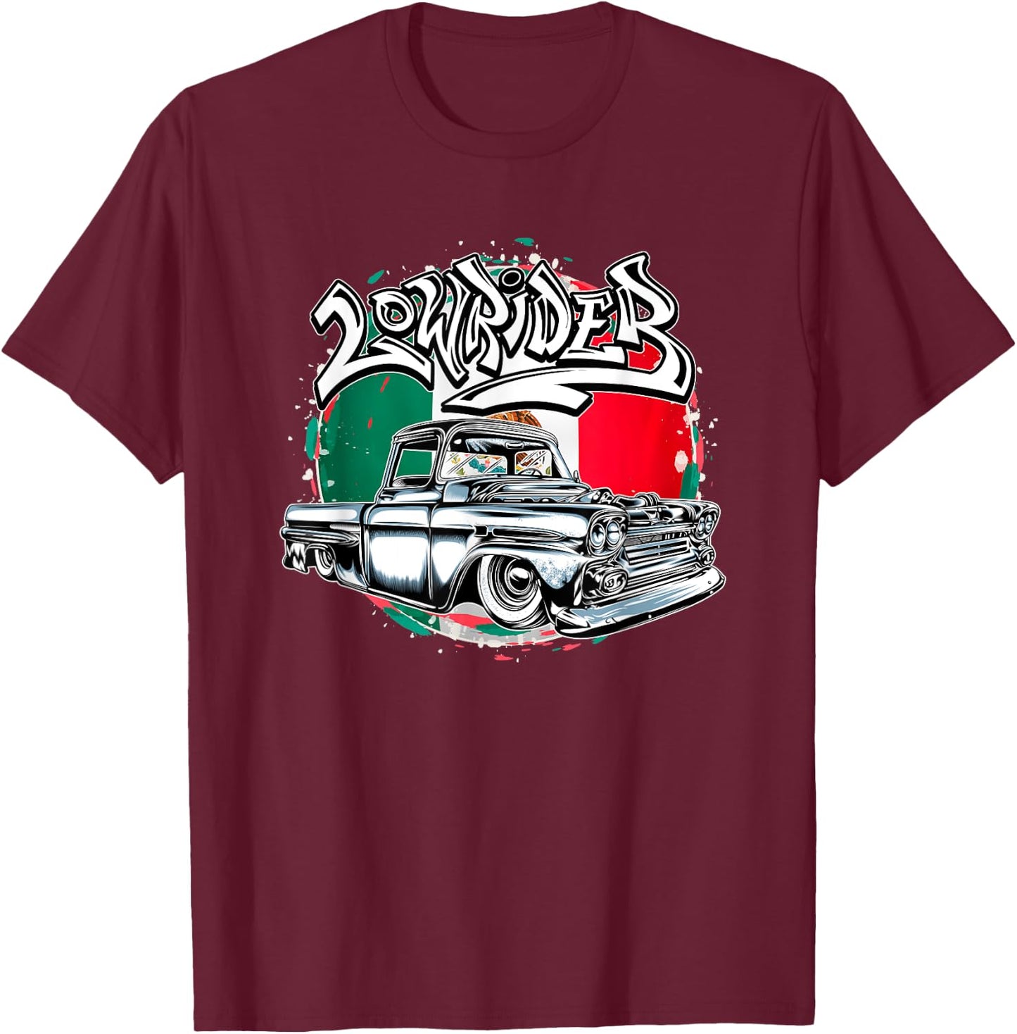 Mexico Lowrider Truck, Vintage Lowrider, Classic Lowrider T-Shirt - T-Shirt | Maroon