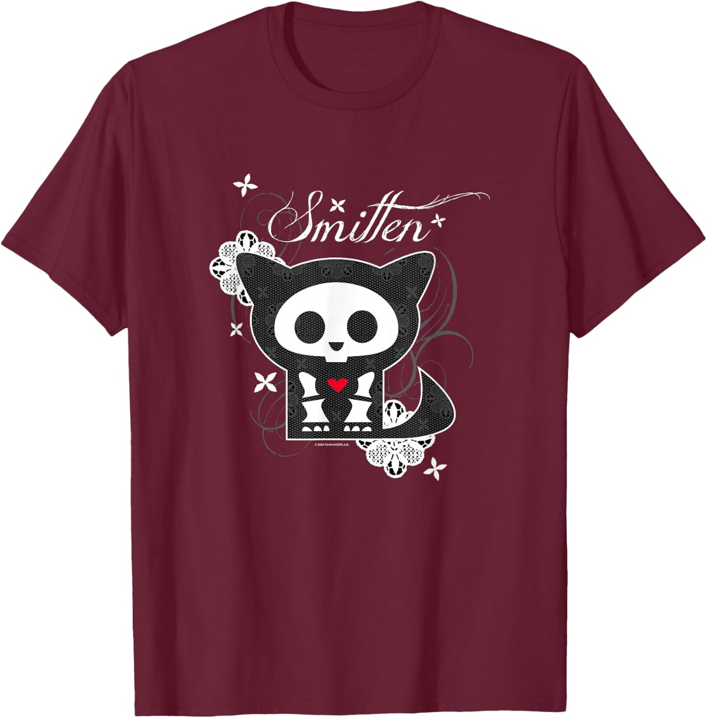 Skelanimals Kit The Cat Smitten Lace Floral Portrait Logo T-Shirt - T-Shirt | Maroon