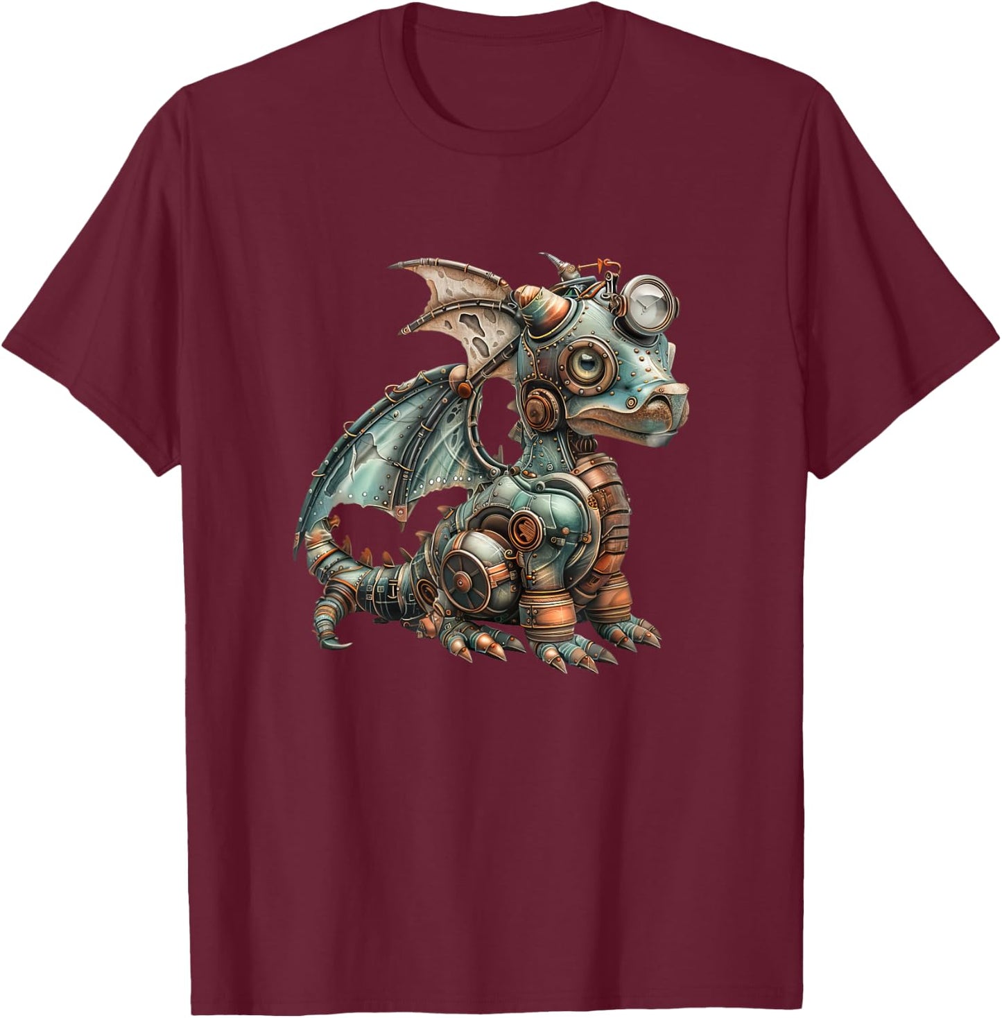 Dragon Steampunk Vintage Art Men Women Children Retro T-Shirt - T-Shirt | Maroon